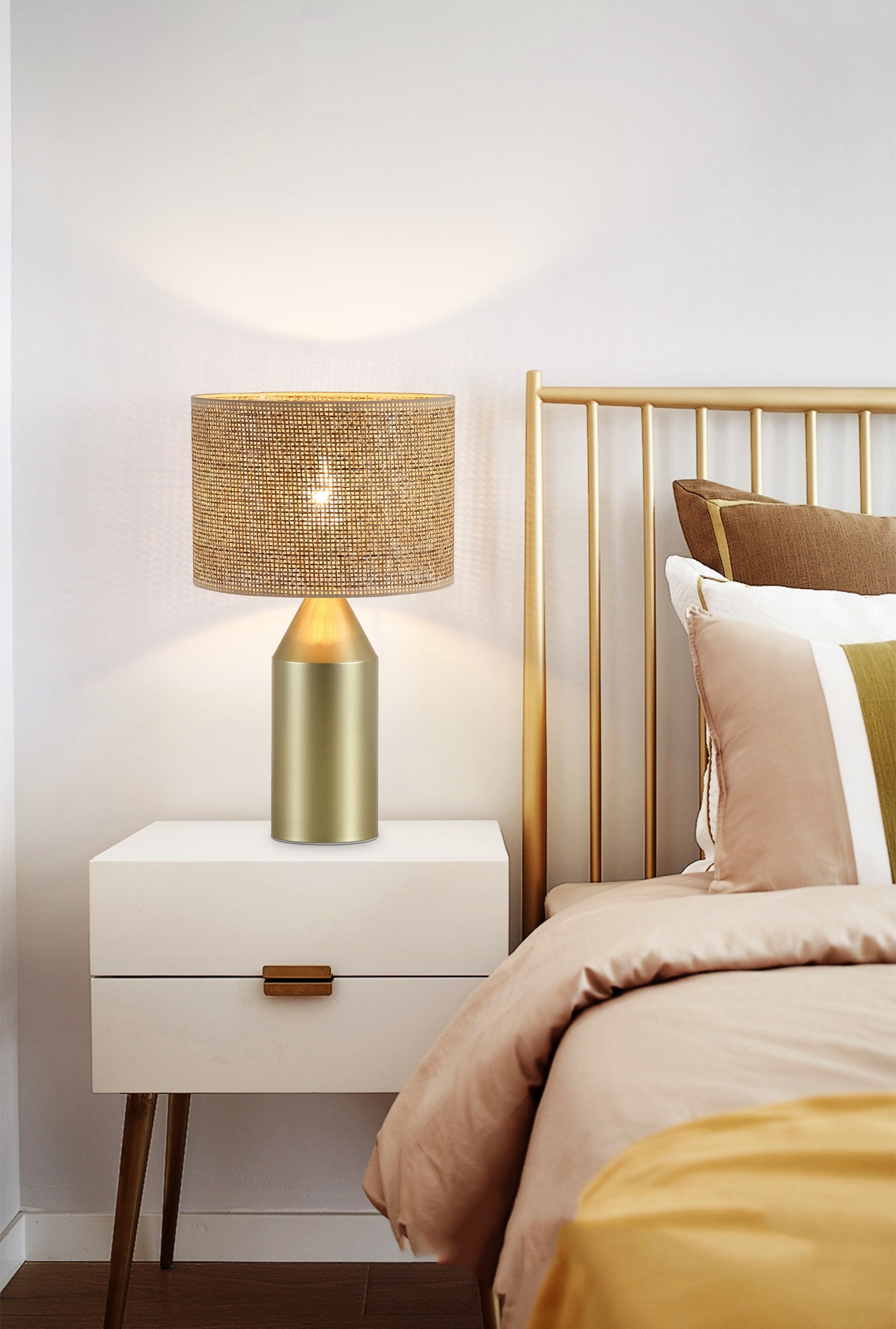 Pheobe 1Lt Table Lamp, Gold Metal with Rattan Shade