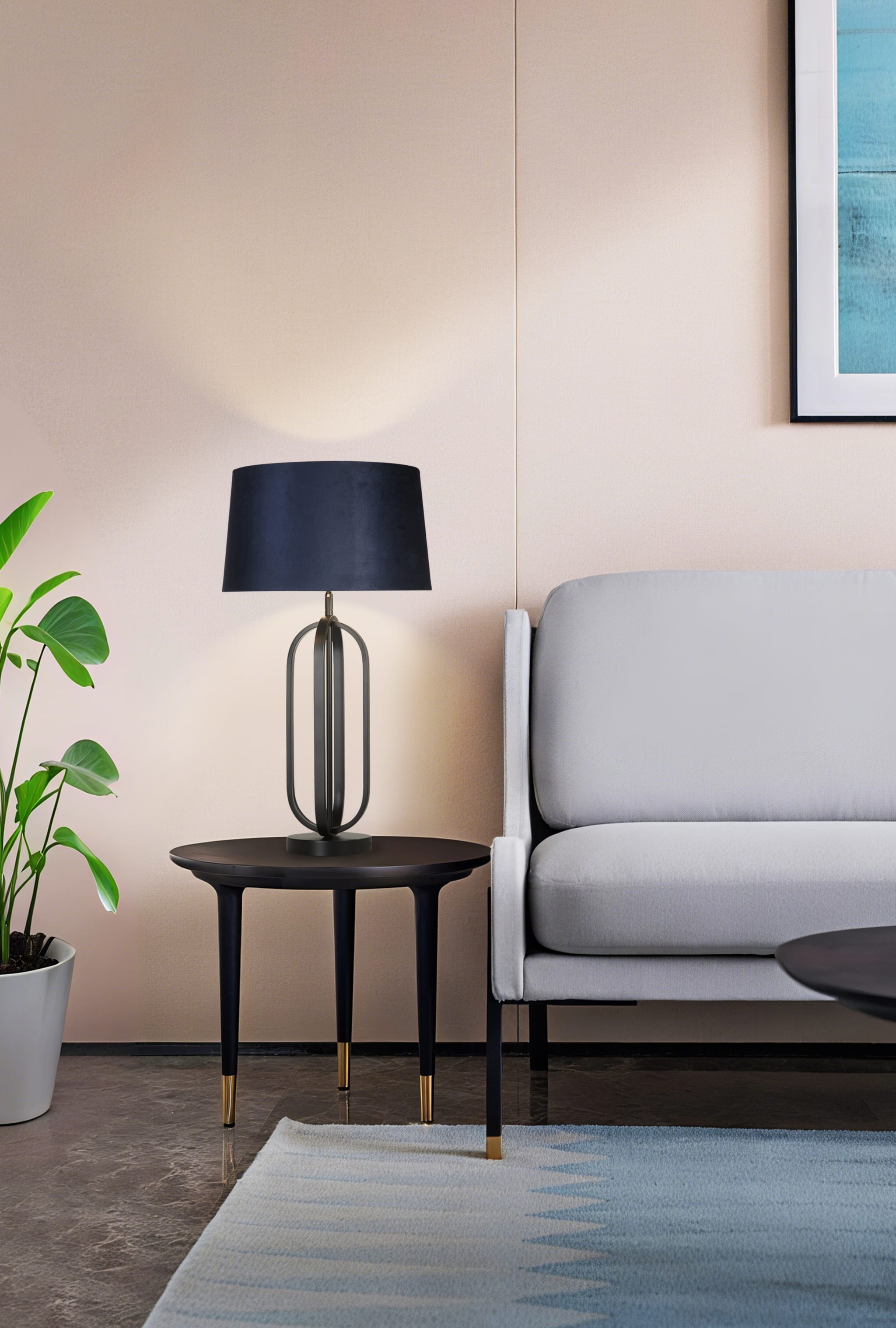 Chic Table Lamp - Black Metal with Navy shade