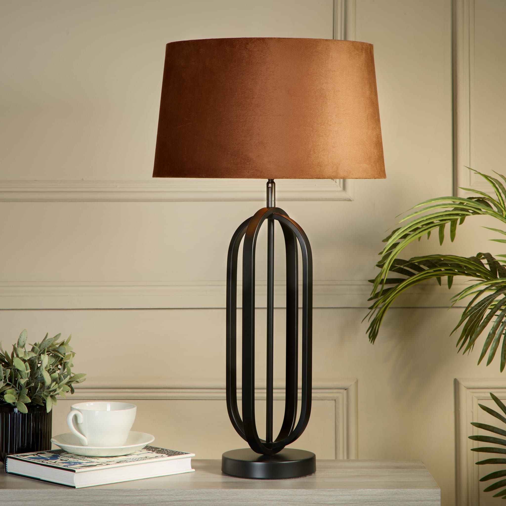 Chic Table Lamp - Black Metal with Burnt Orange Shade