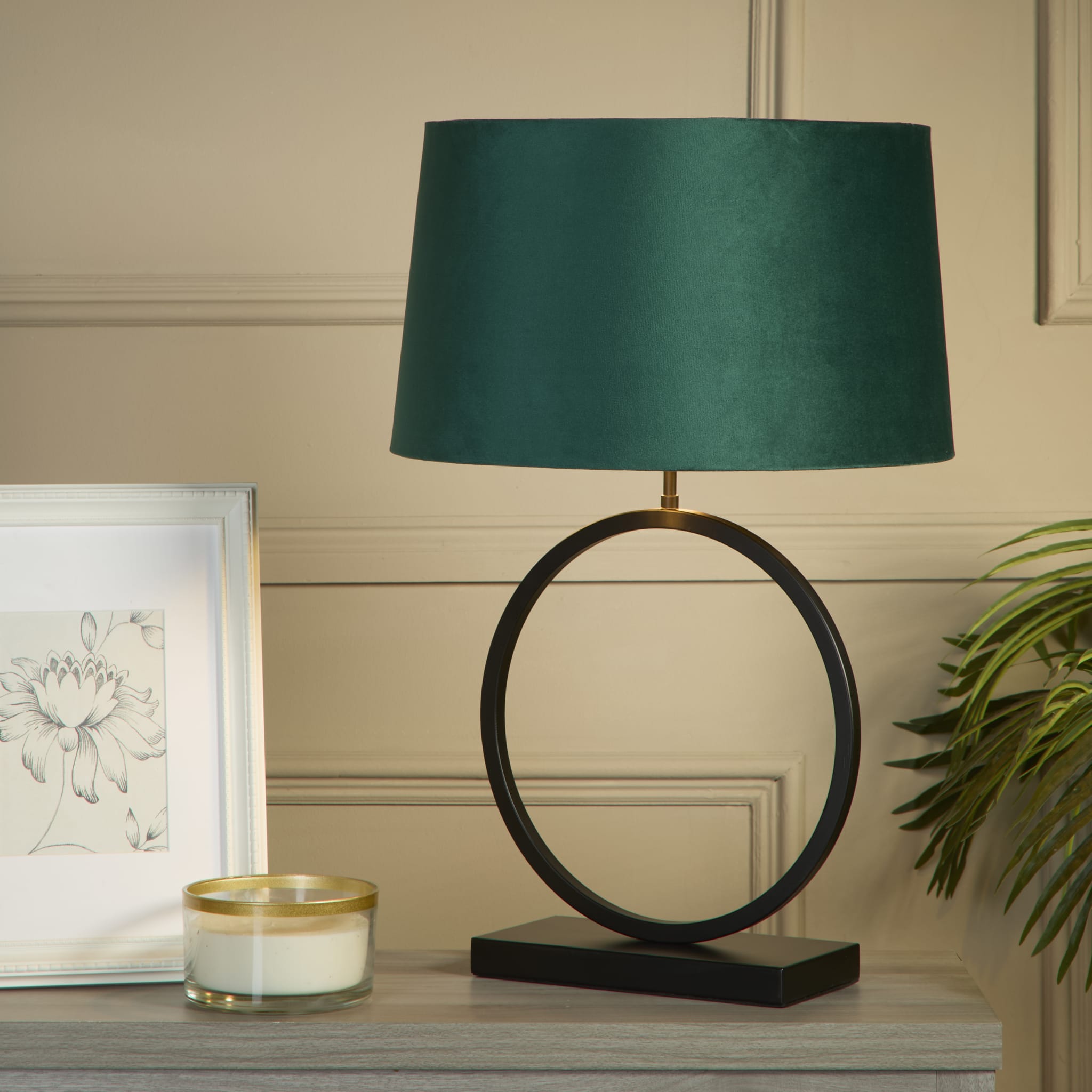 Elegant Table Lamp - Matt Black Metal With Emerald Shade