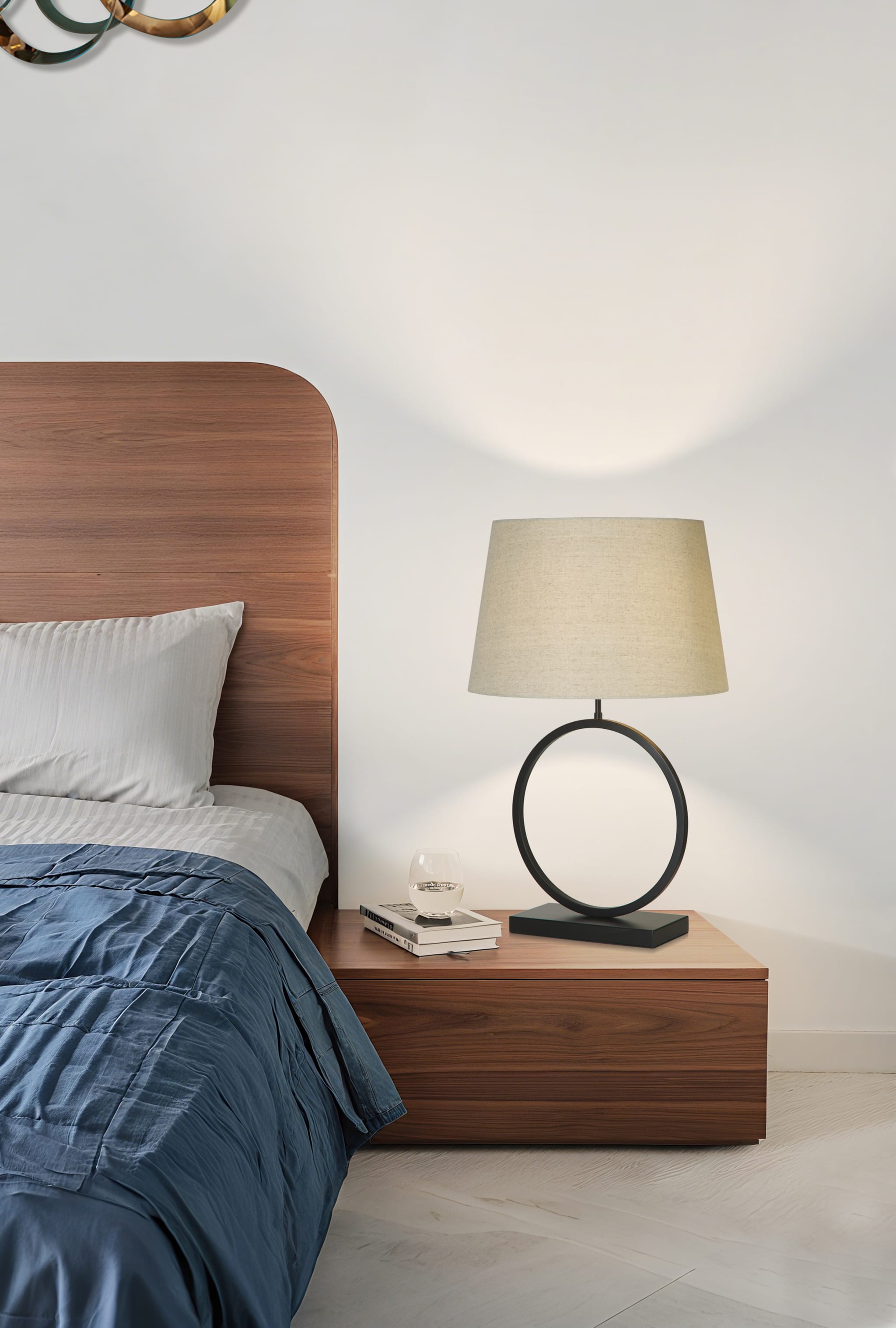 Elegant Table Lamp - Matt Black Metal With Natural Shade