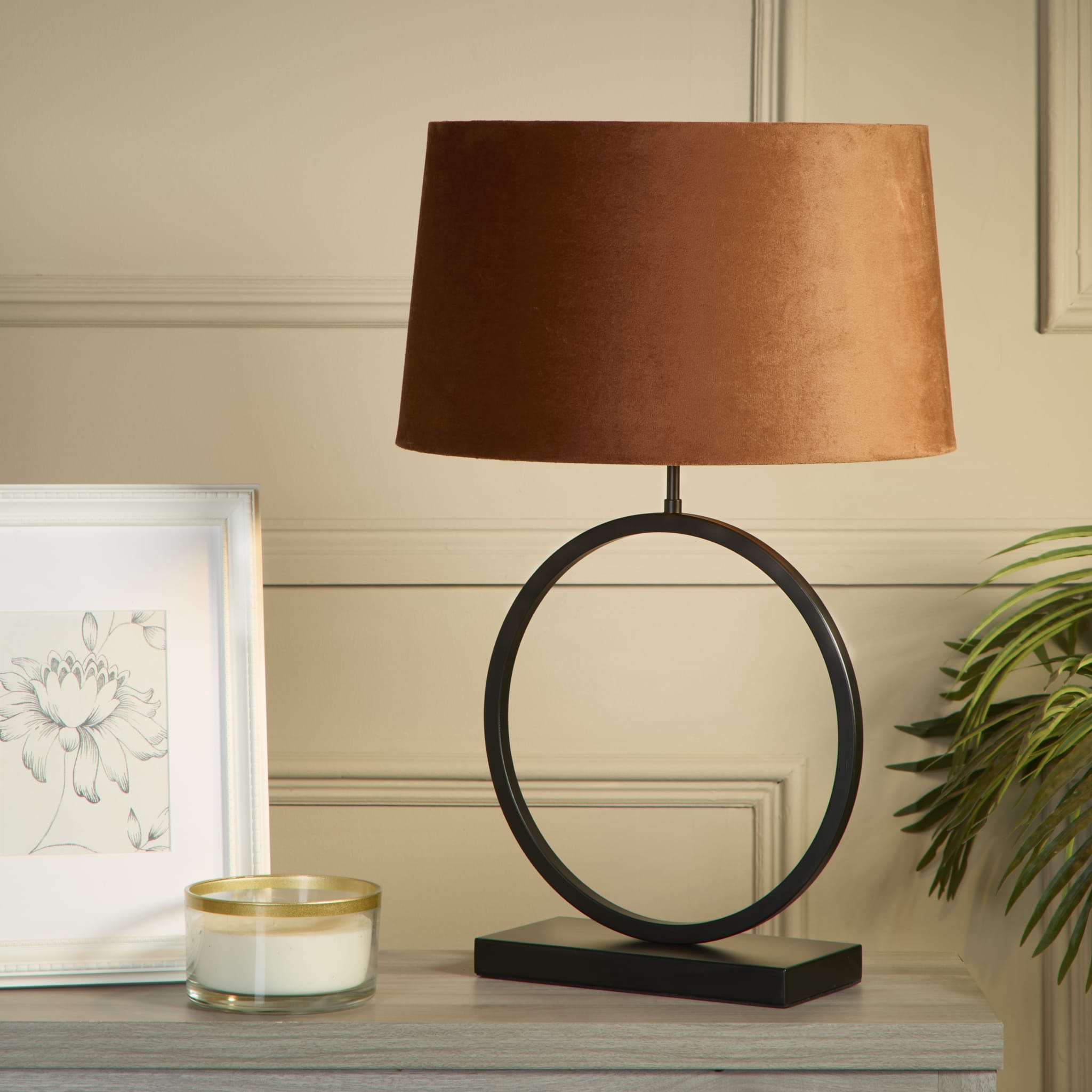 Elegant Table Lamp -Matt Black Metal With Burnt Orange Shade
