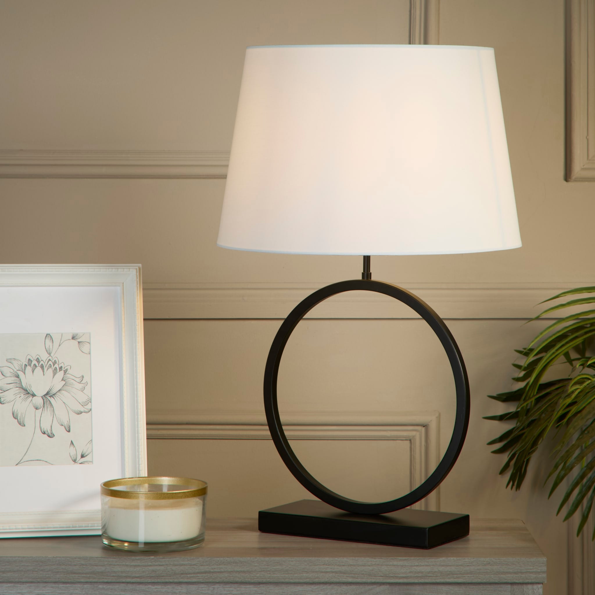 Elegant Table Lamp - Matt Black Metal With White Shade