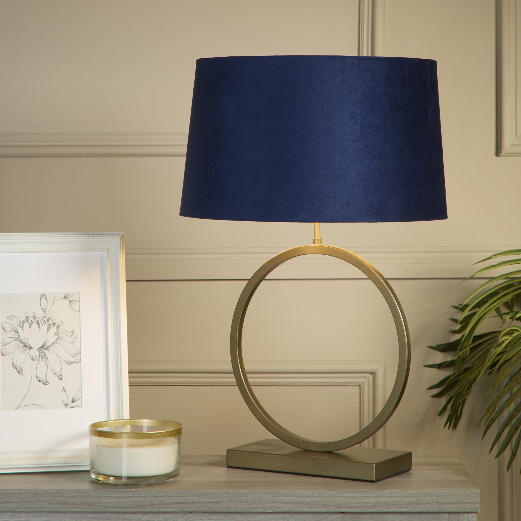 Elegant Table Lamp - Bronze Metal With Navy Shade