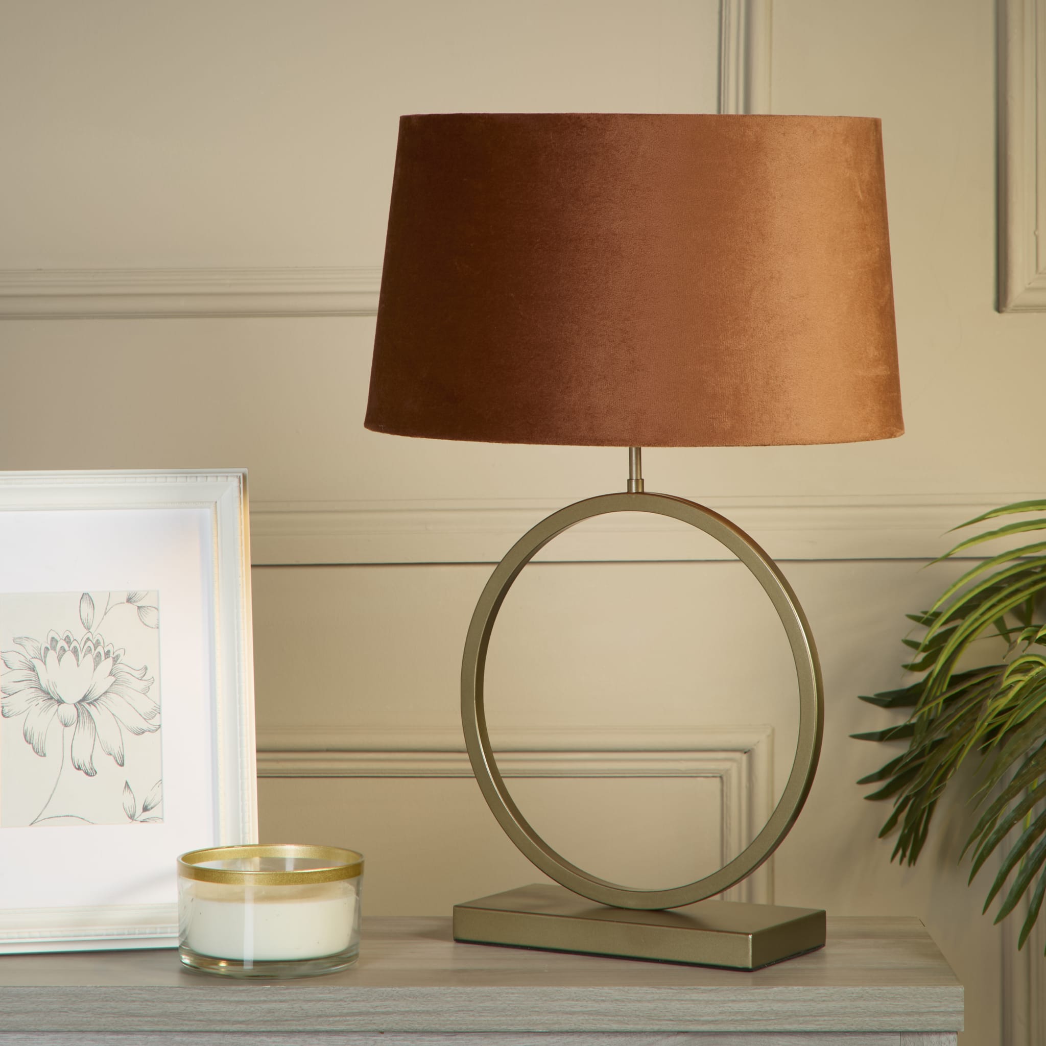 Elegant Table Lamp - Bronze Metal With Burnt Orange Shade