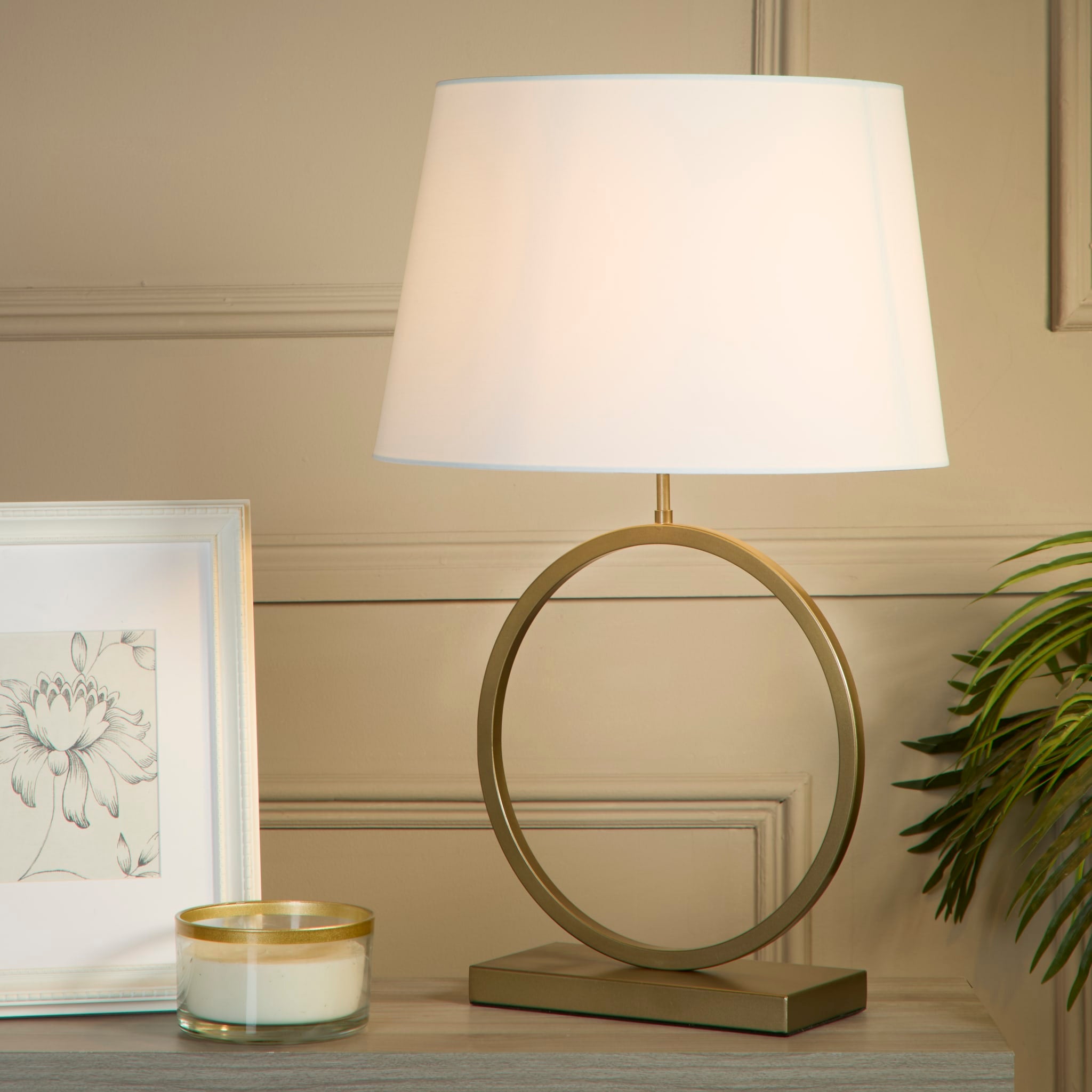 Elegant Table Lamp - Bronze Metal With White Shade