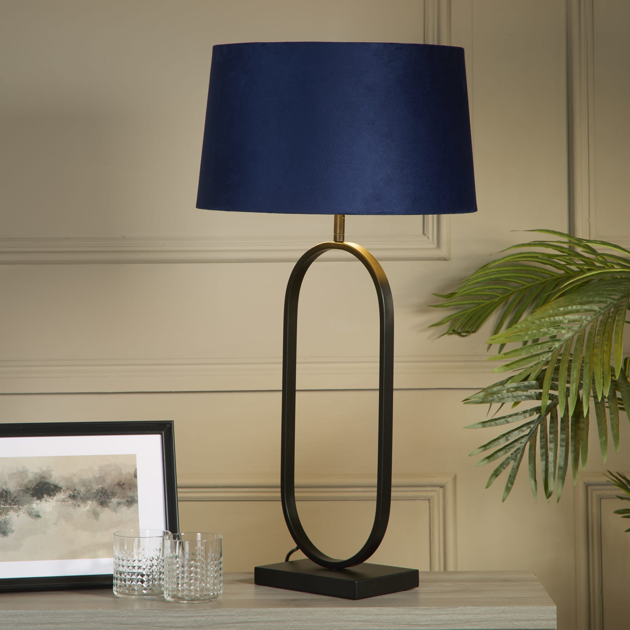Modish Table Lamp - Matt Black Metal With Shade - Navy