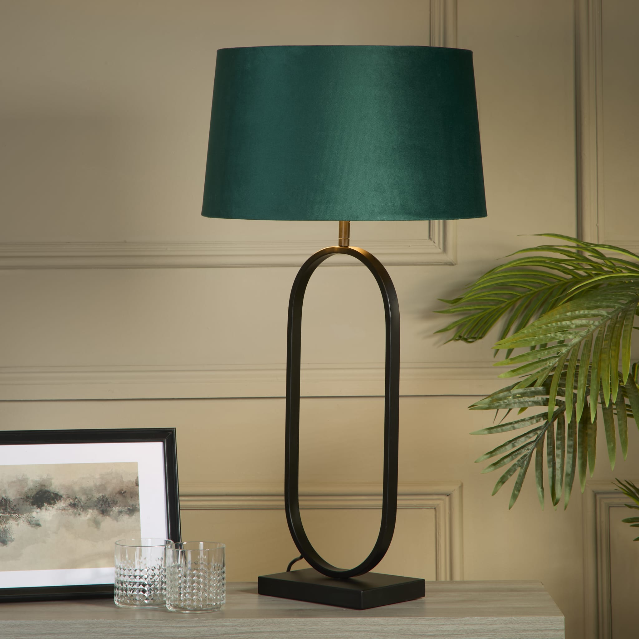 Modish Table Lamp - Matt Black Metal With Emerald Shade