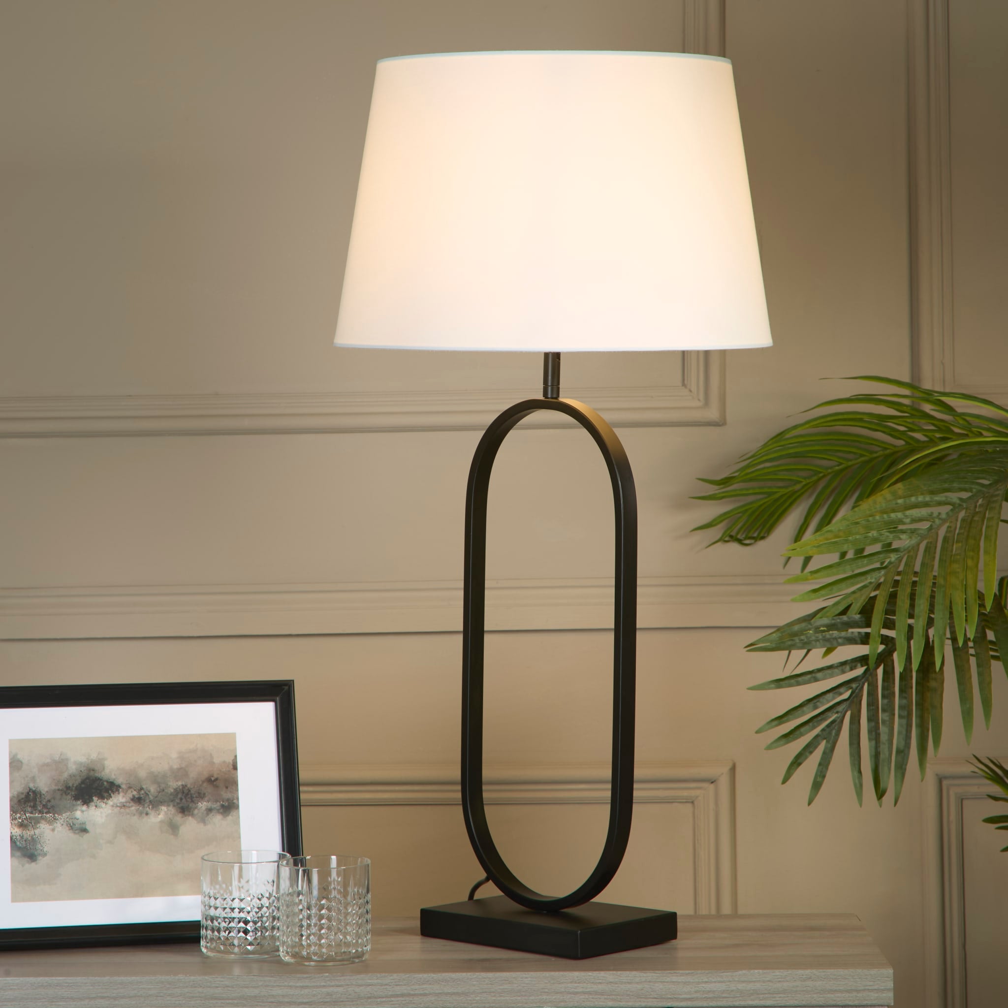 Modish Table Lamp - Matt Black Metal With White Shade