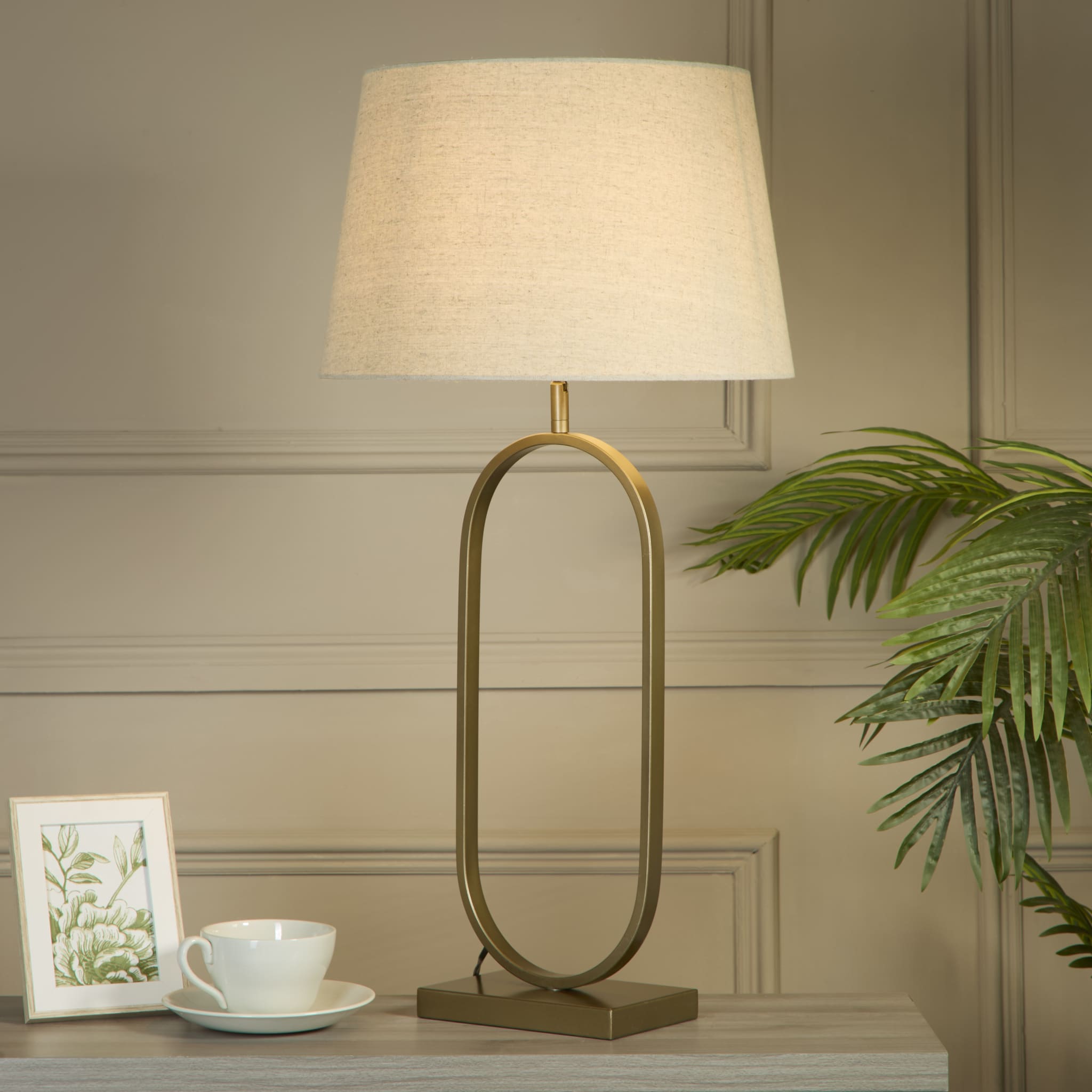 Modish Table Lamp - Bronze Metal with Natural Shade