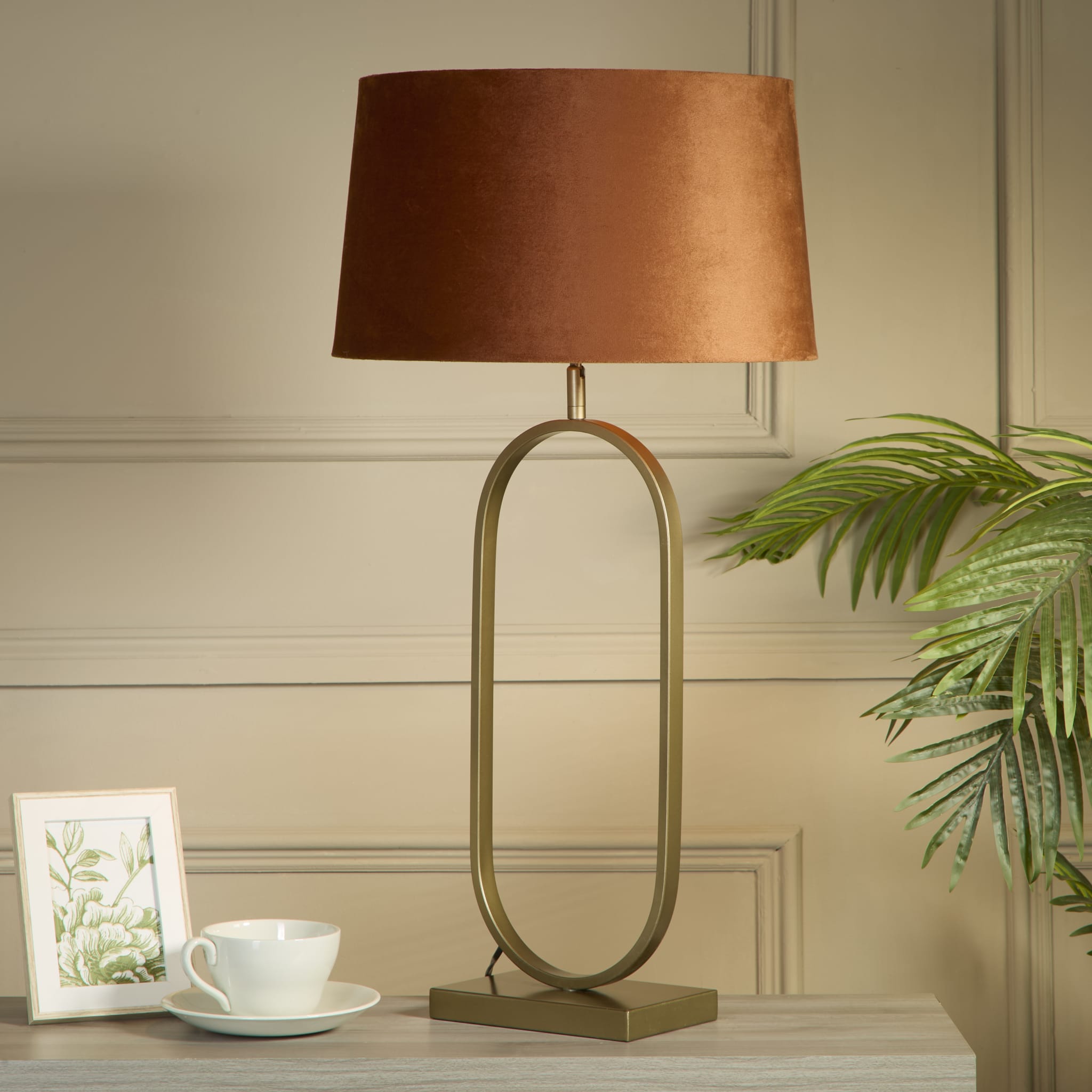 Modish Table Lamp - Bronze Metal with Burnt Orange Shade