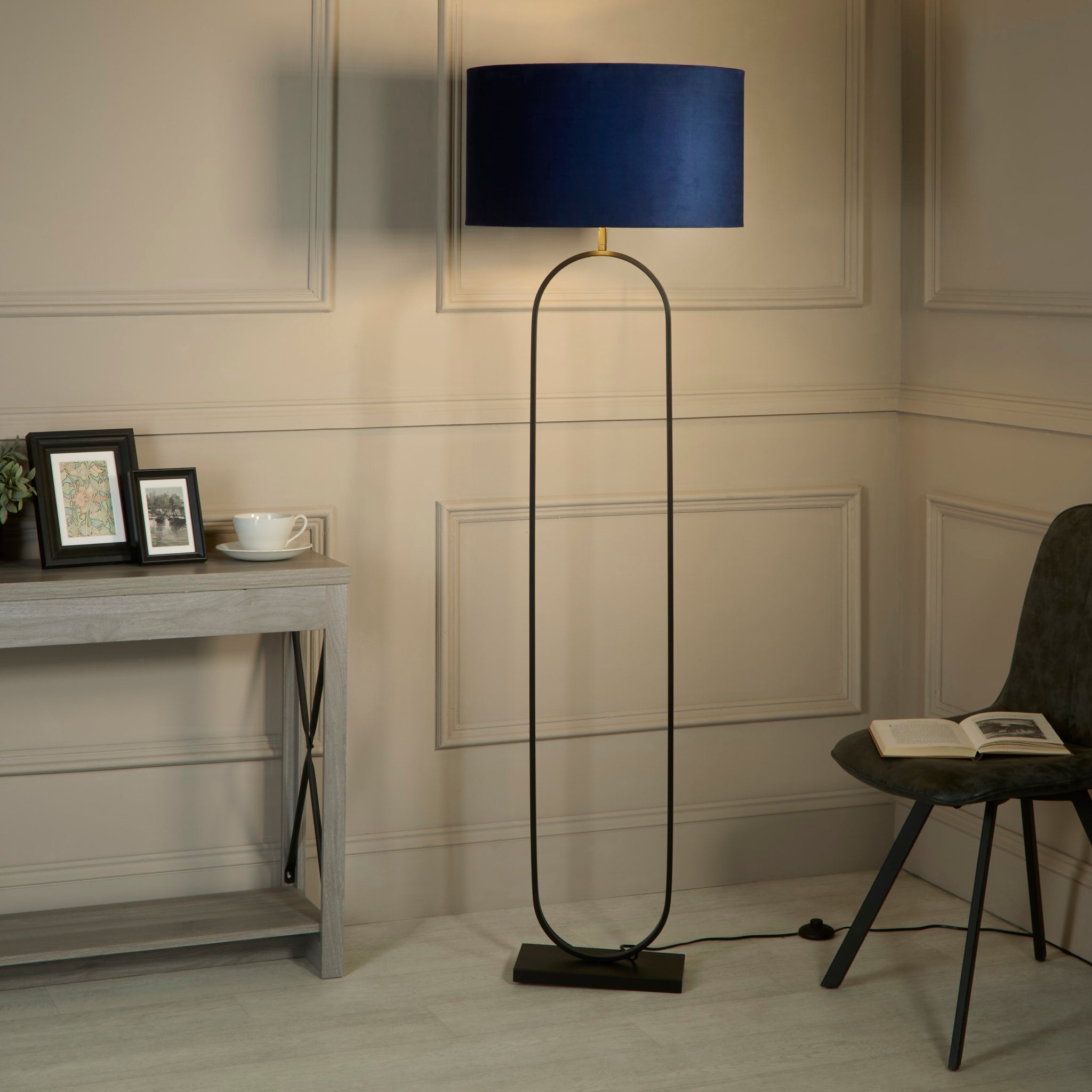 Modish Floor Lamp - Black Metal with Navy Shade