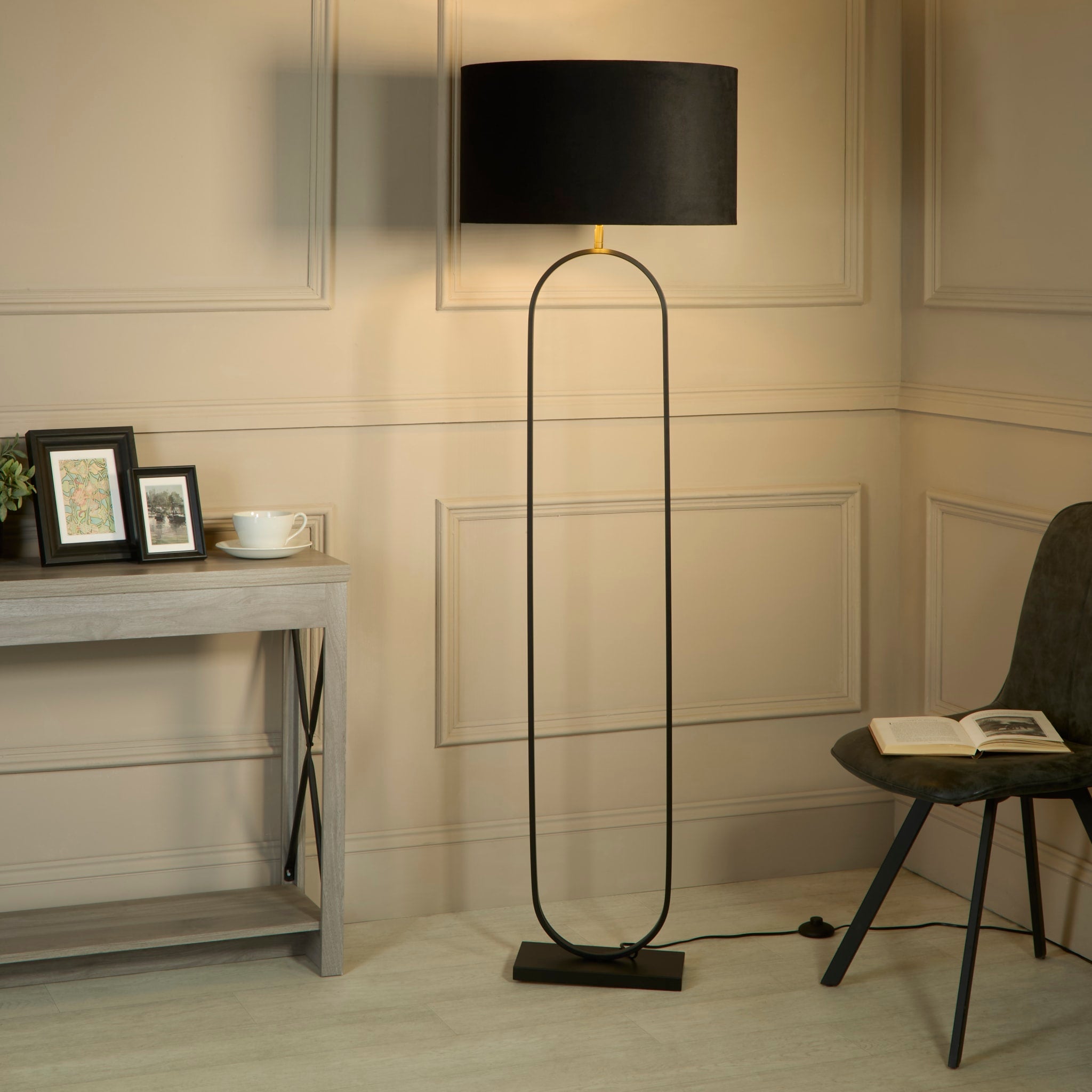Modish Floor Lamp - Black Metal with Black Shade