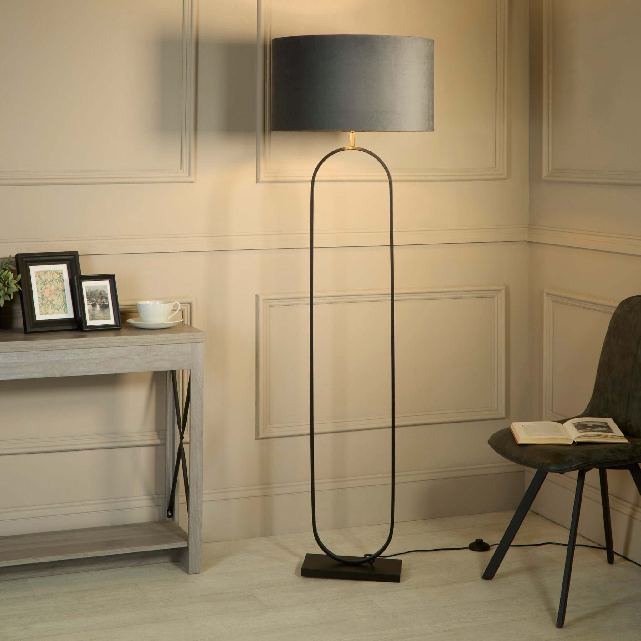 Modish Floor Lamp - Black Metal with Dark Grey Shade