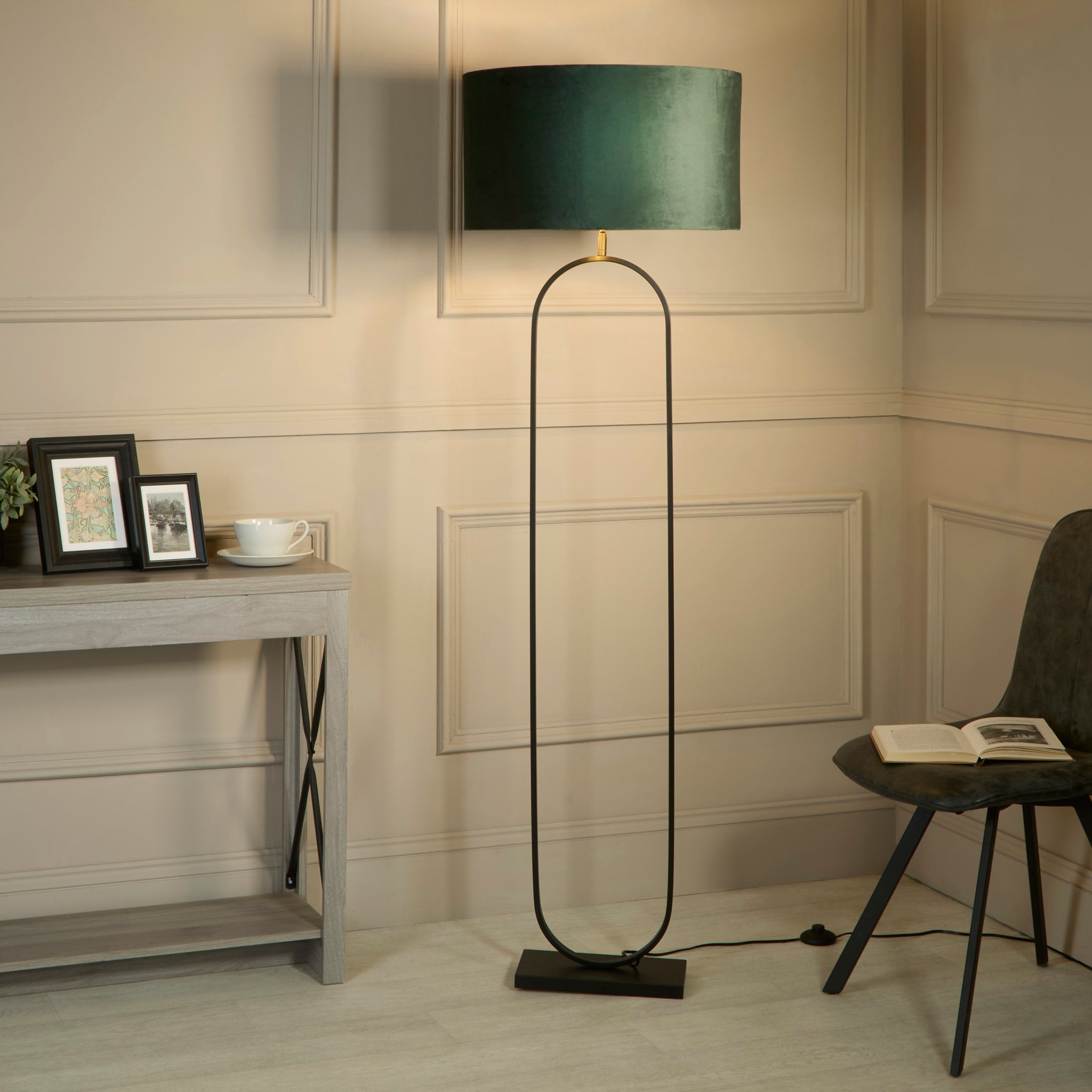Modish Floor Lamp Black Metal with Green Shade