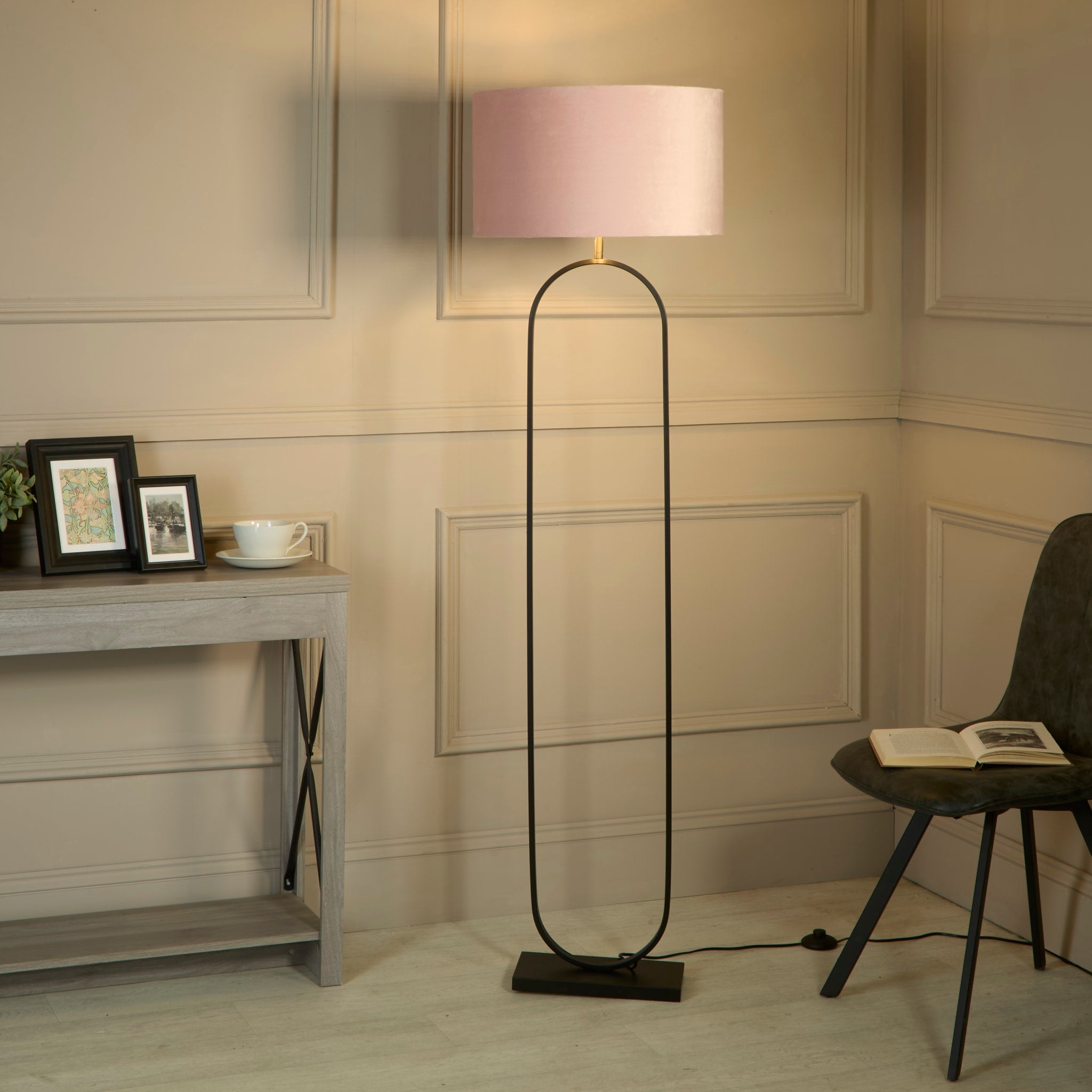 Modish Floor Lamp - Black Metal with Pink Shade