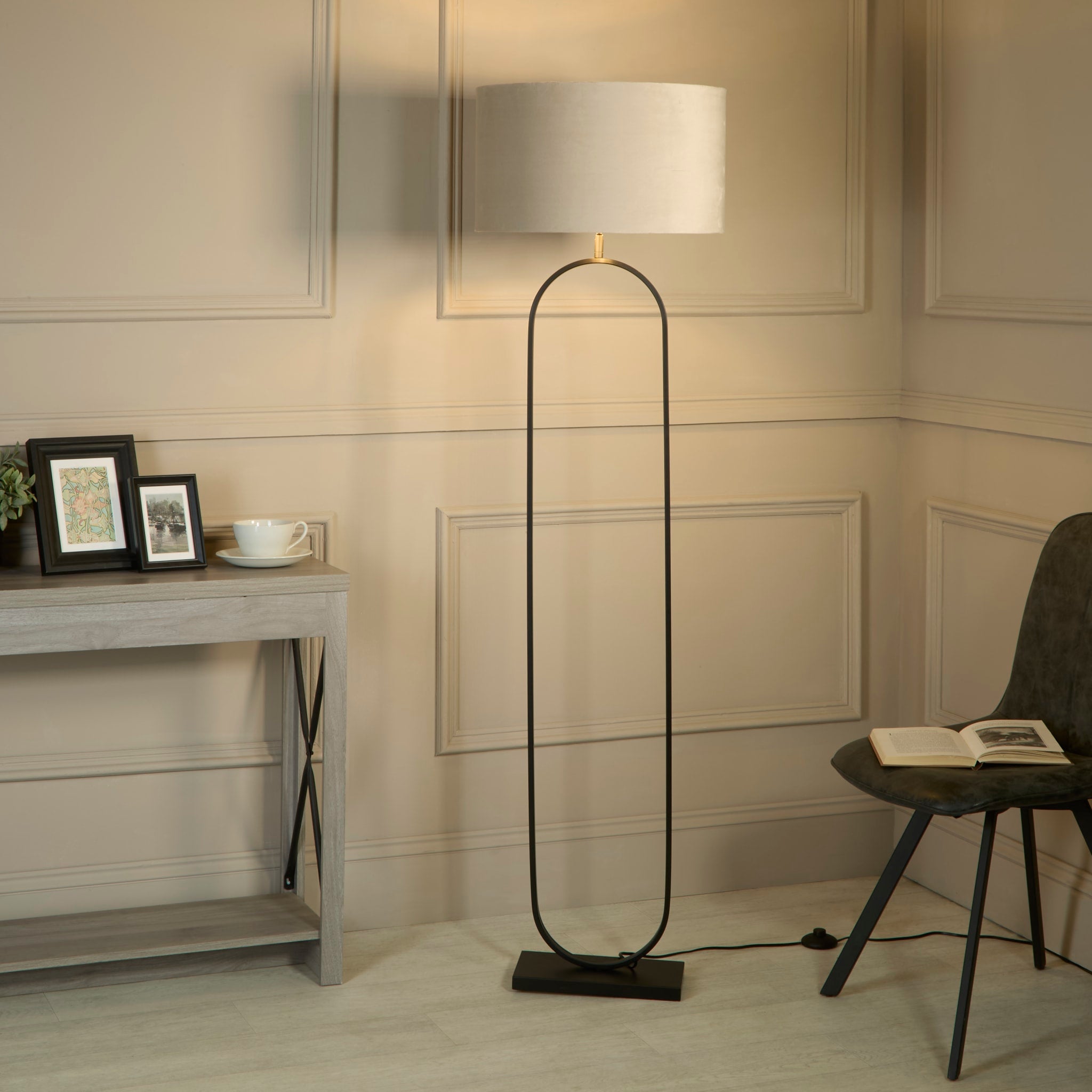 Modish Floor Lamp - Black Metal with Taupe Shade