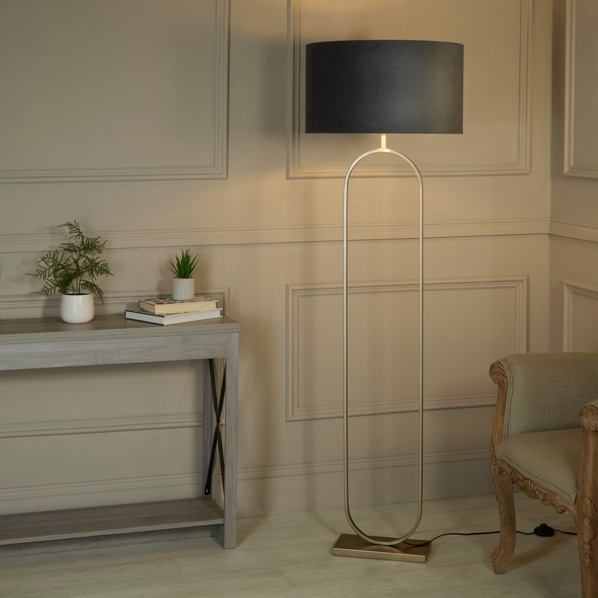 Modish Floor Lamp Bronze Metal with Dark Grey Shade