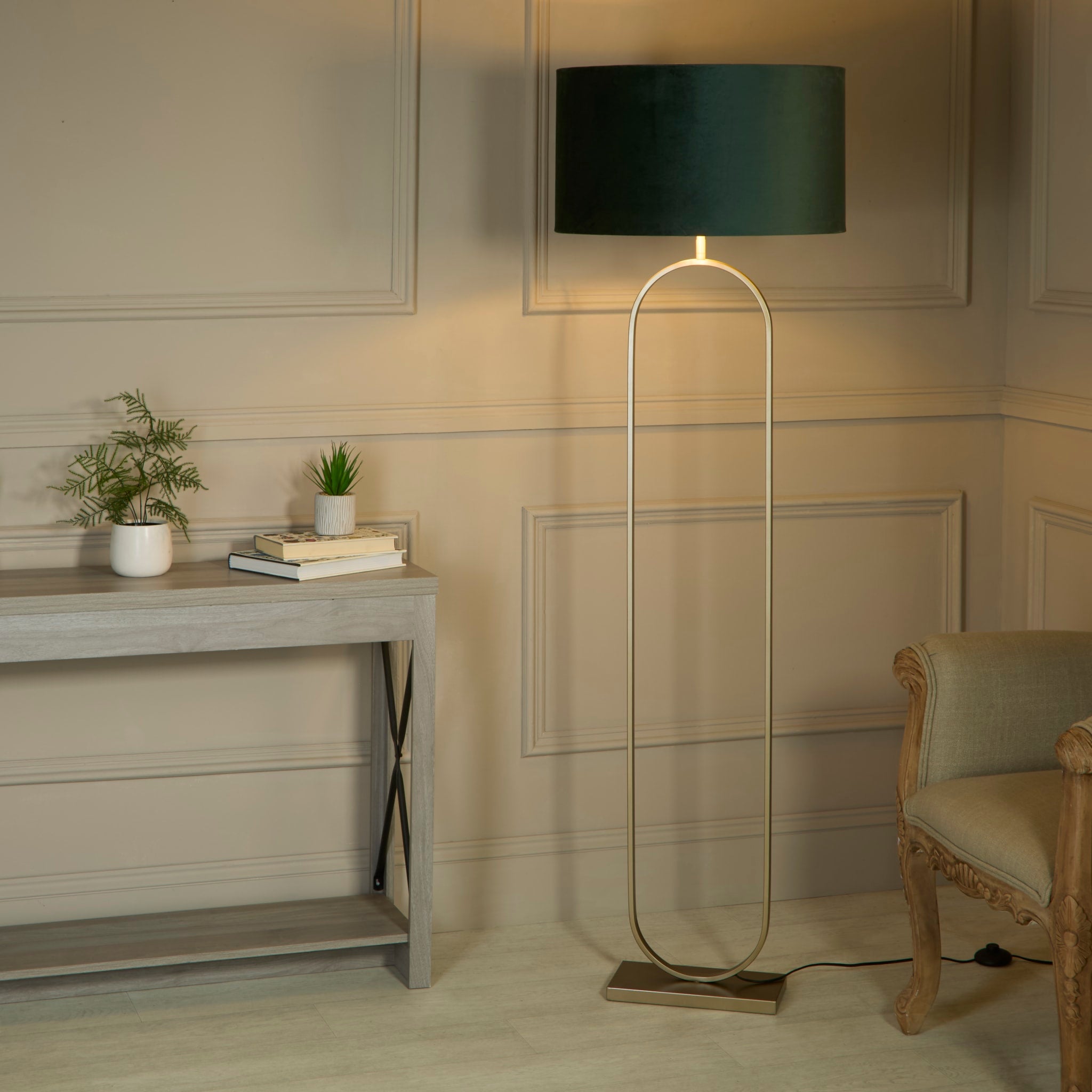 Modish Floor Lamp Bronze Metal with Green Shade