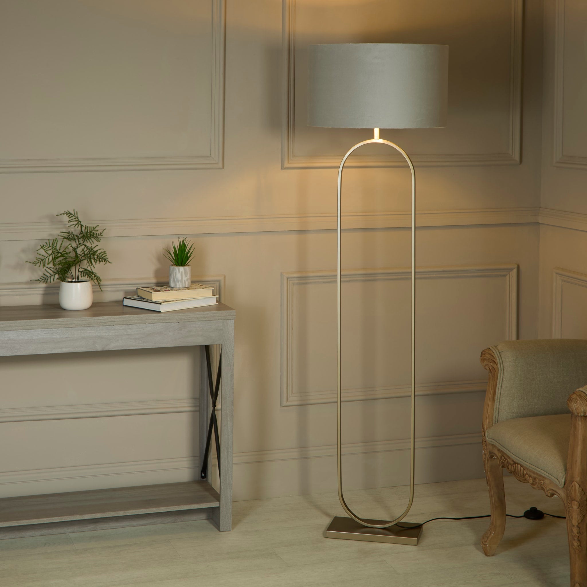 Modish Floor Lamp Bronze Metal with Grey Shade