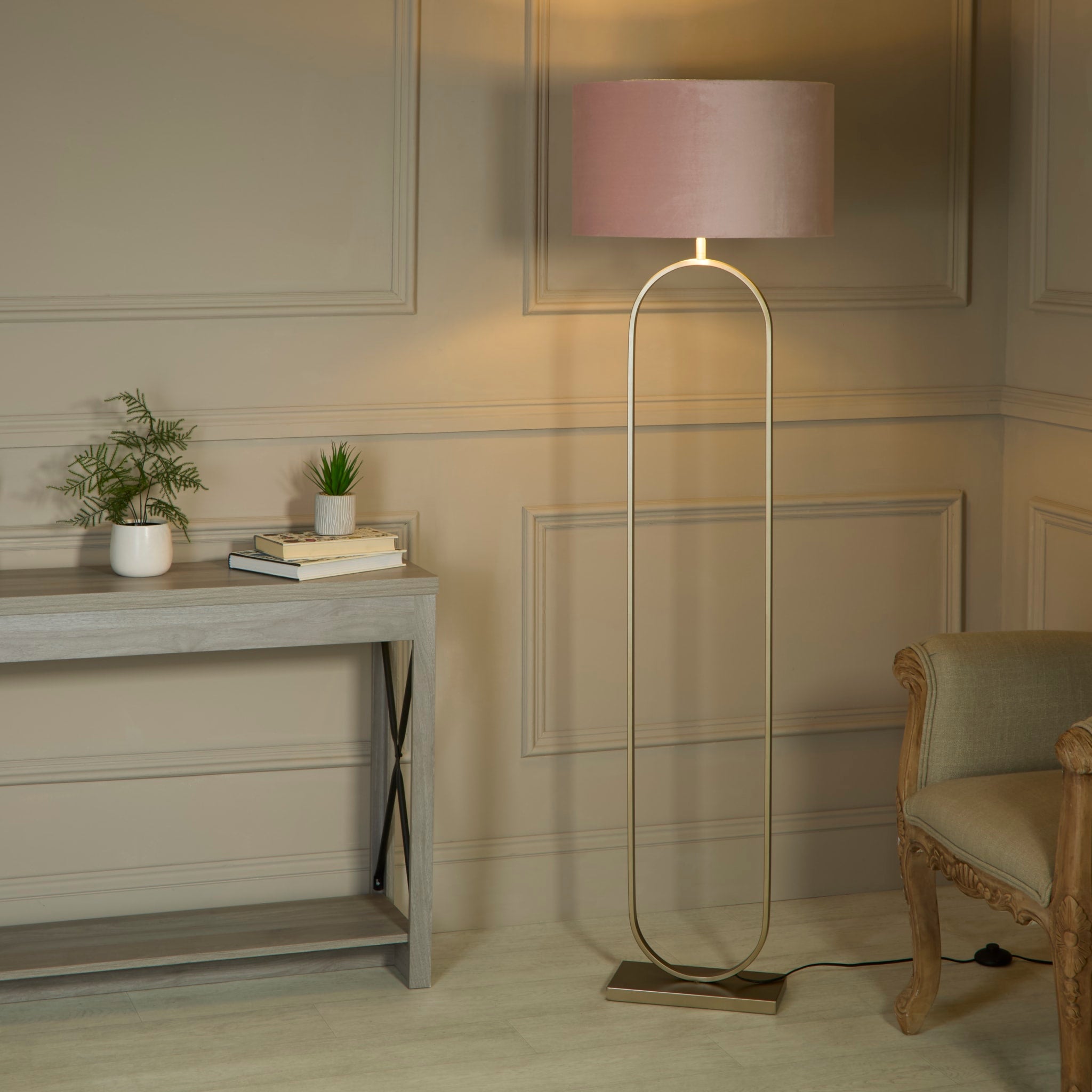 Modish Floor Lamp Bronze Metal with Pink Shade