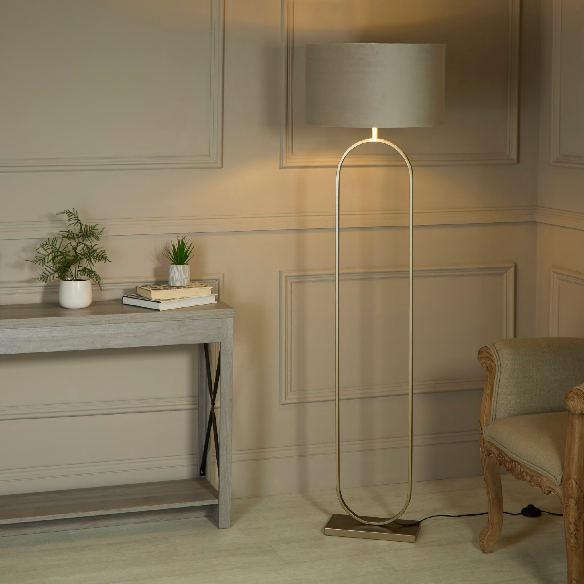 Modish Floor Lamp Bronze Metal with Taupe Shade