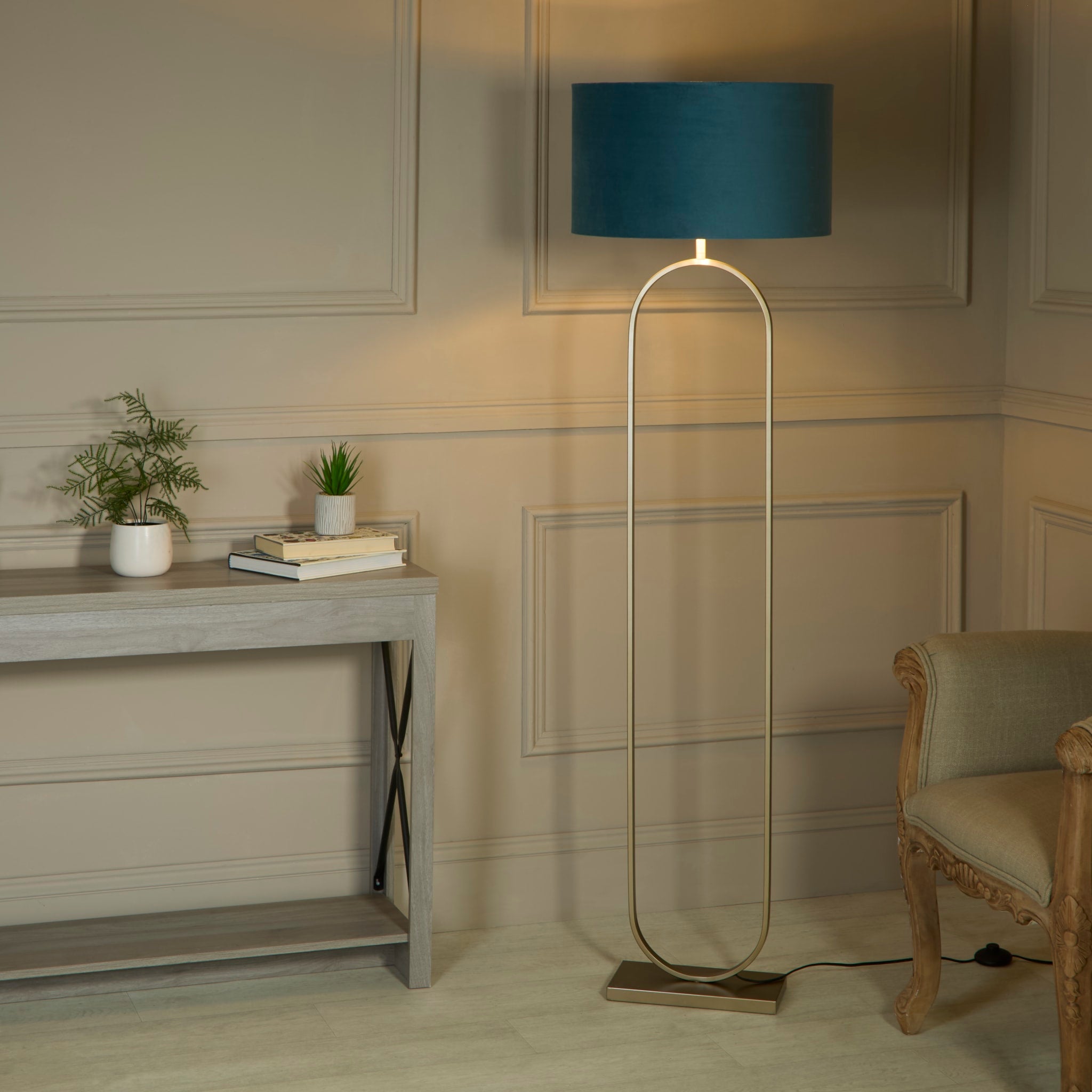 Modish Floor Lamp Bronze Metal with Teal Shade