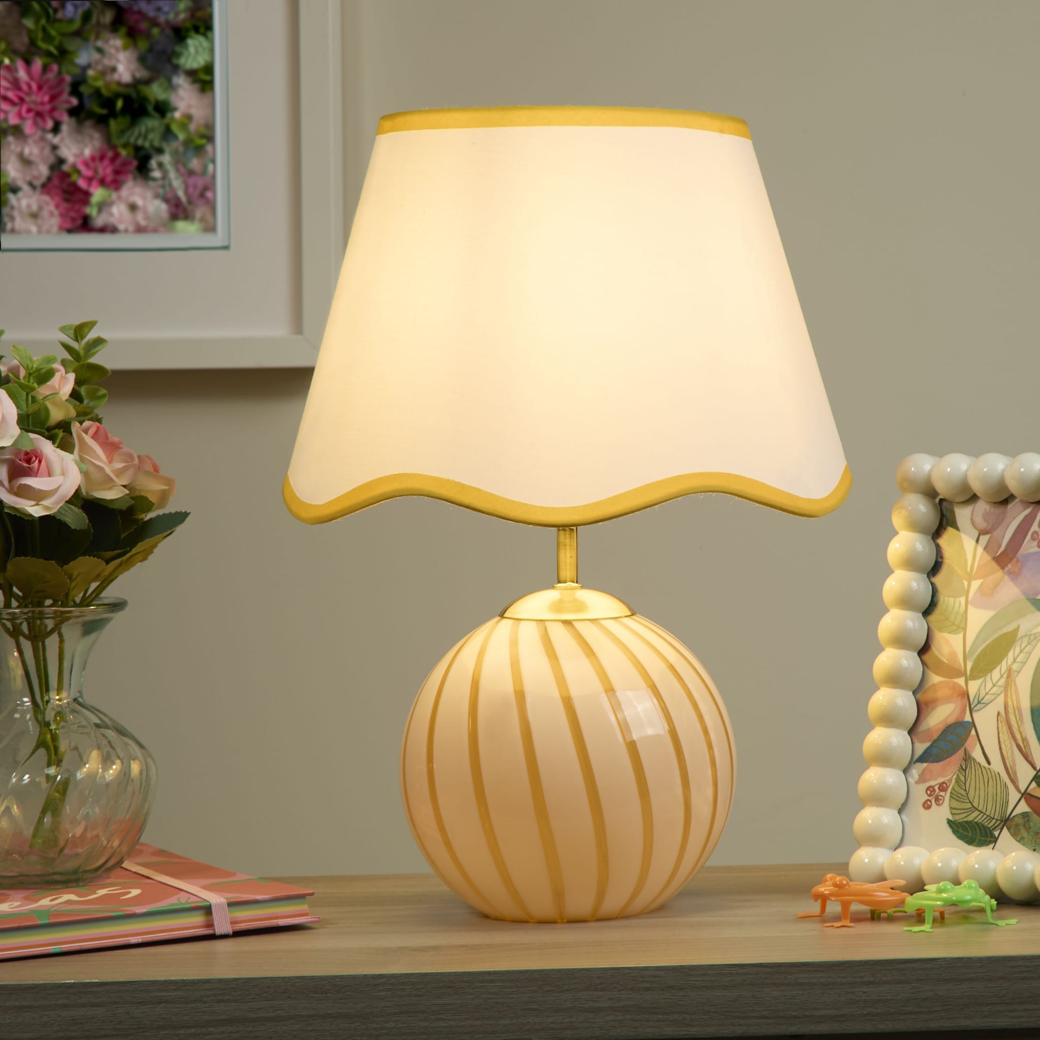 Celine 1Lt Table Lamp, Yellow Striped Glass