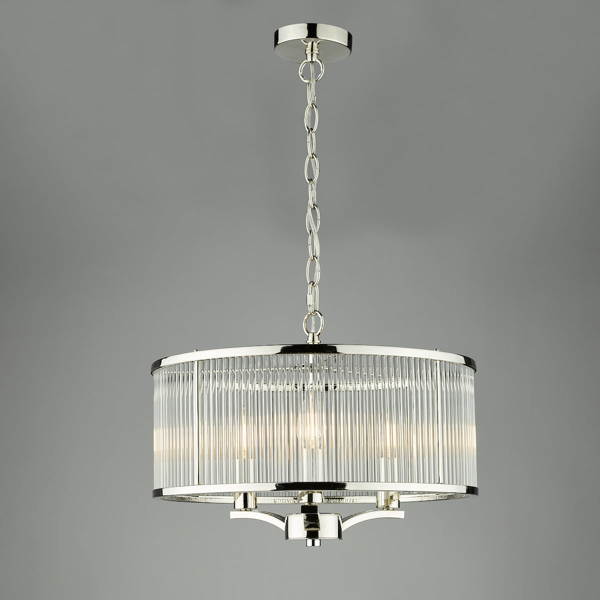 EVEYLN 3LT GLASS ROD PENDANT POLISHED NICKEL