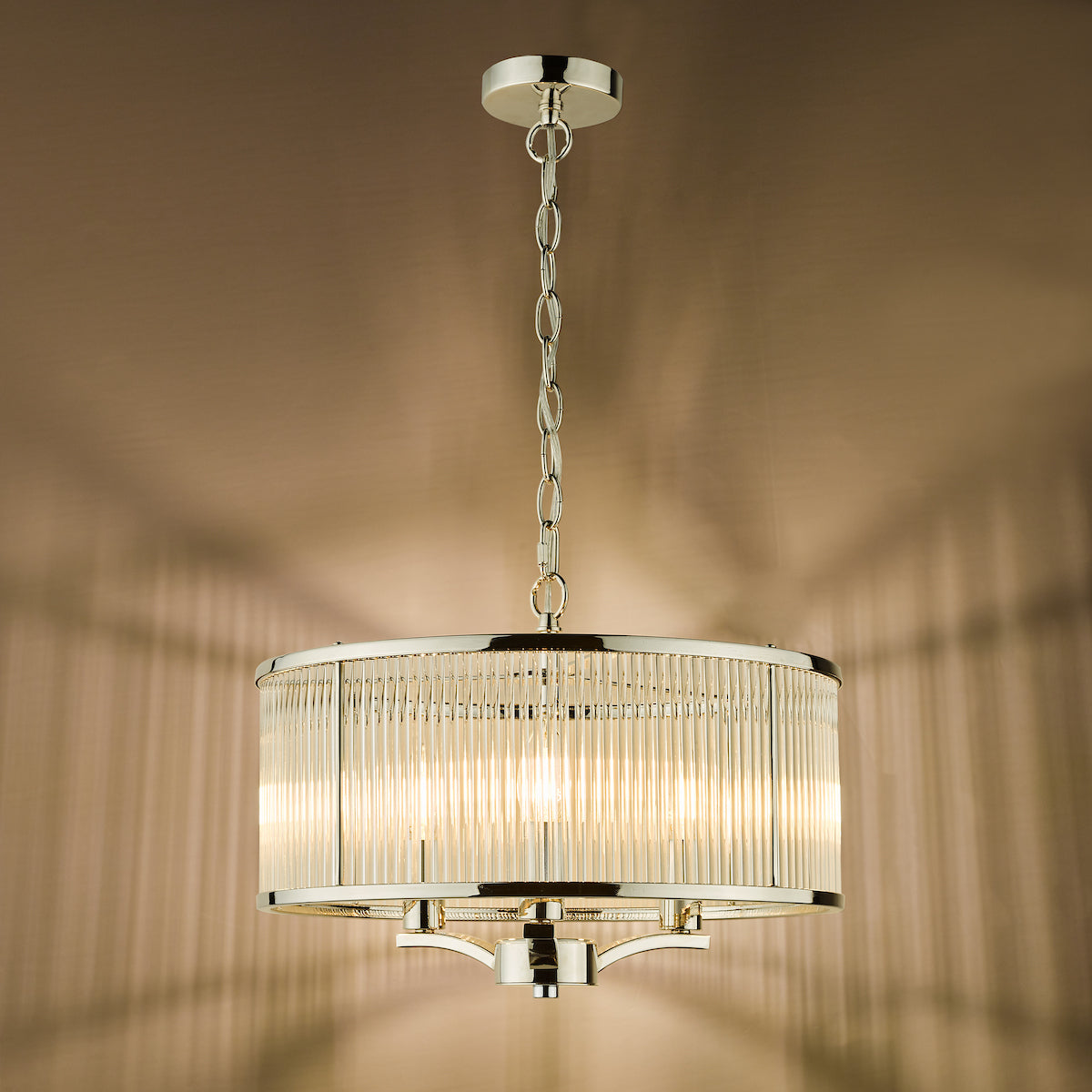 EVEYLN 3LT GLASS ROD PENDANT POLISHED NICKEL