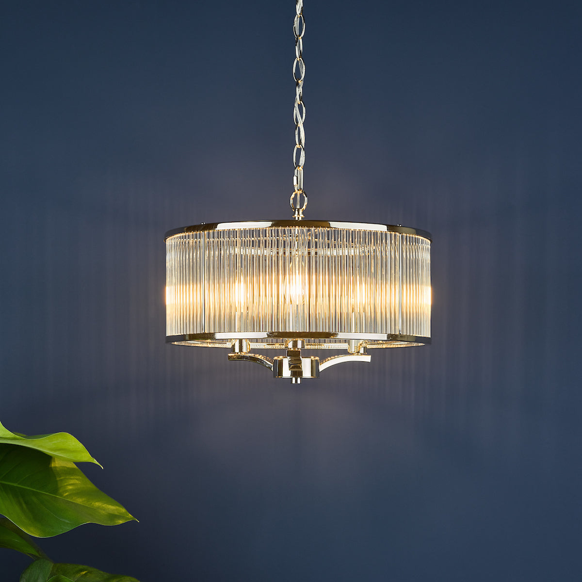 EVEYLN 3LT GLASS ROD PENDANT POLISHED NICKEL