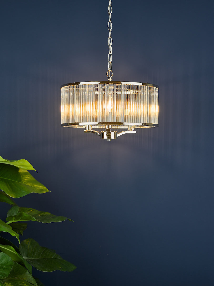 EVEYLN 3LT GLASS ROD PENDANT POLISHED NICKEL