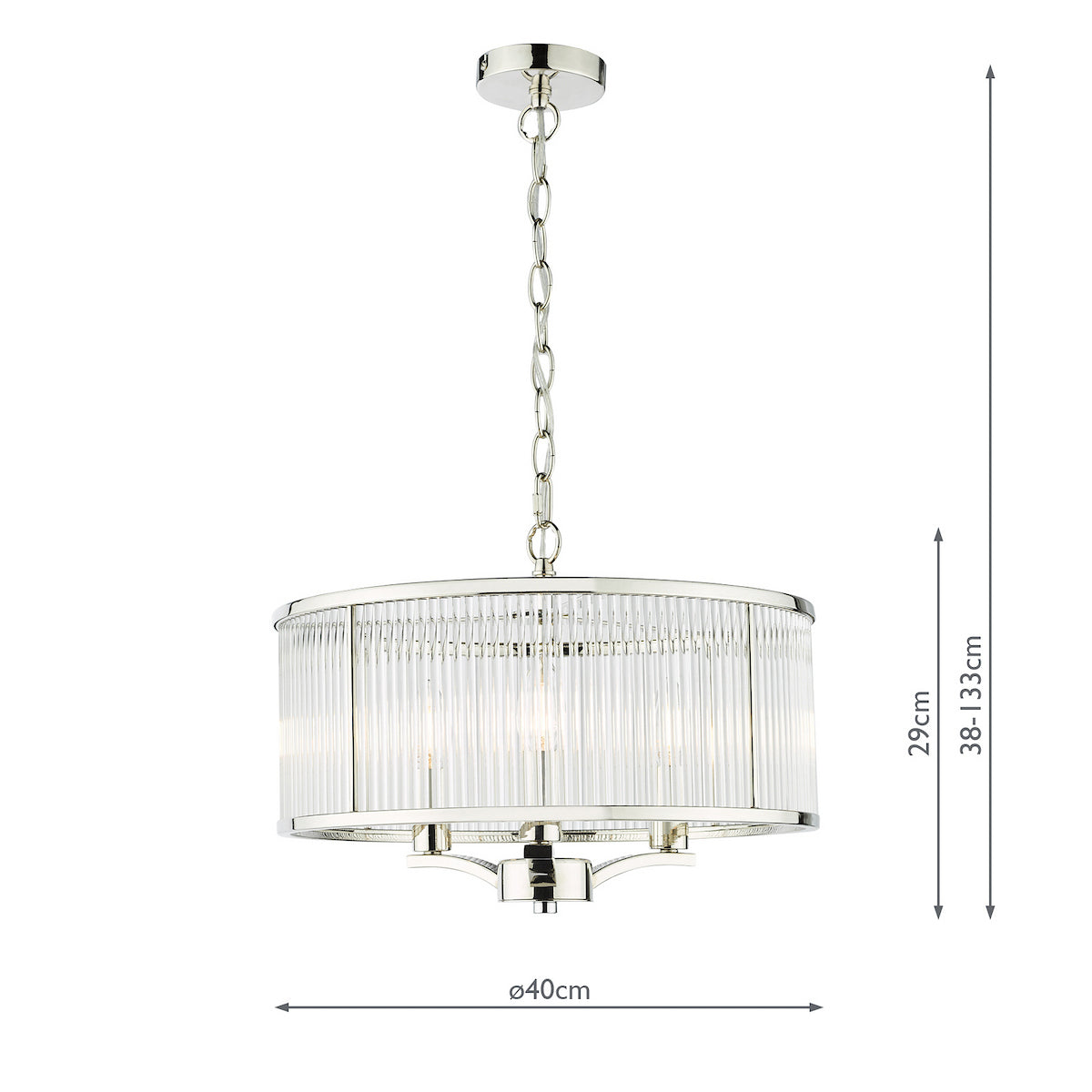 EVEYLN 3LT GLASS ROD PENDANT POLISHED NICKEL