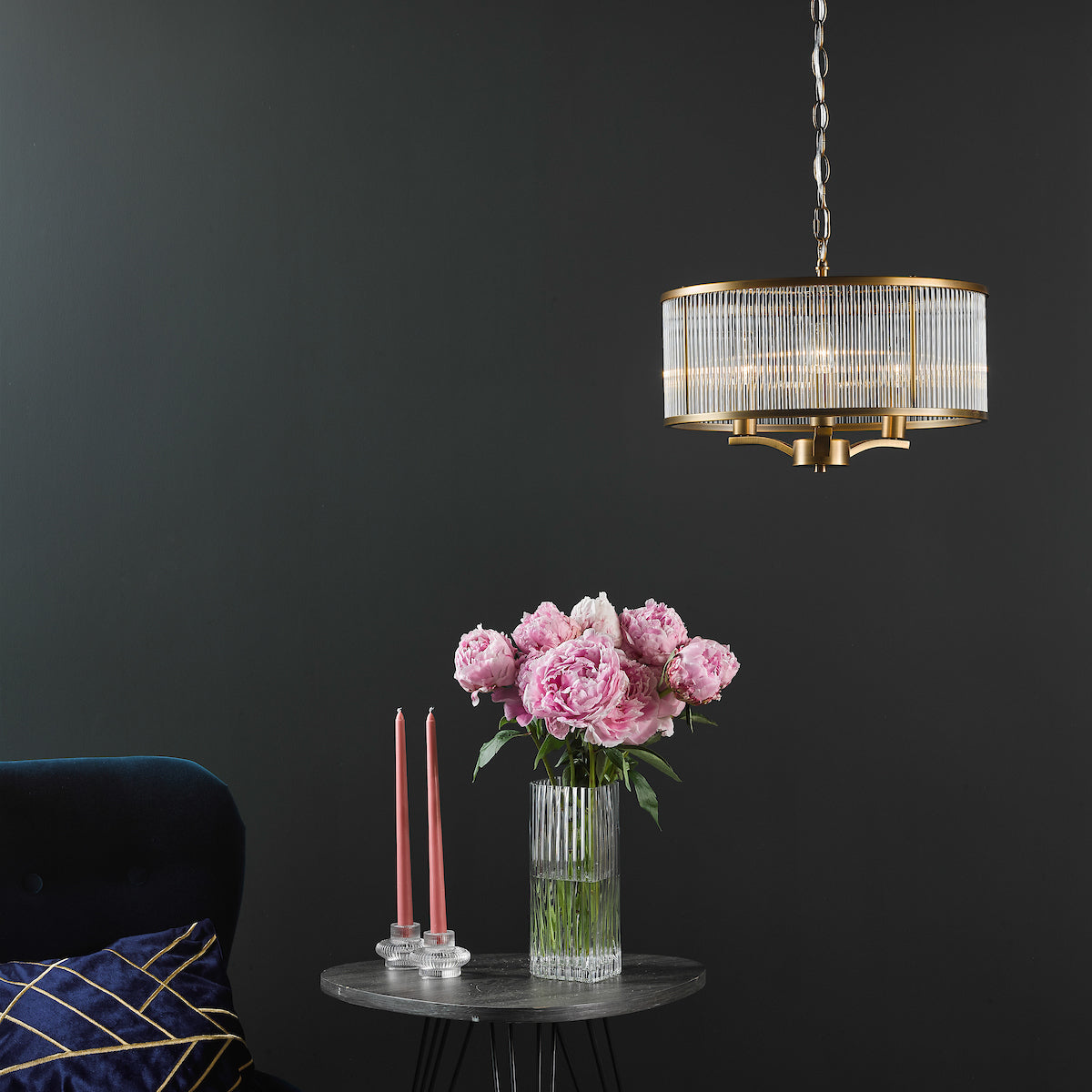 EVELYN 3LT GLASS ROD PENDANT BRONZE