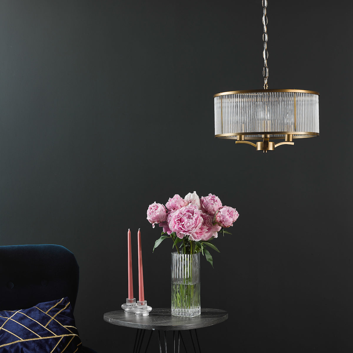 EVELYN 3LT GLASS ROD PENDANT BRONZE