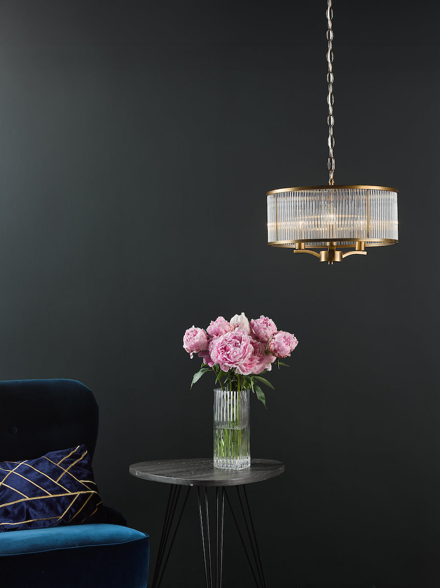 EVELYN 3LT GLASS ROD PENDANT BRONZE