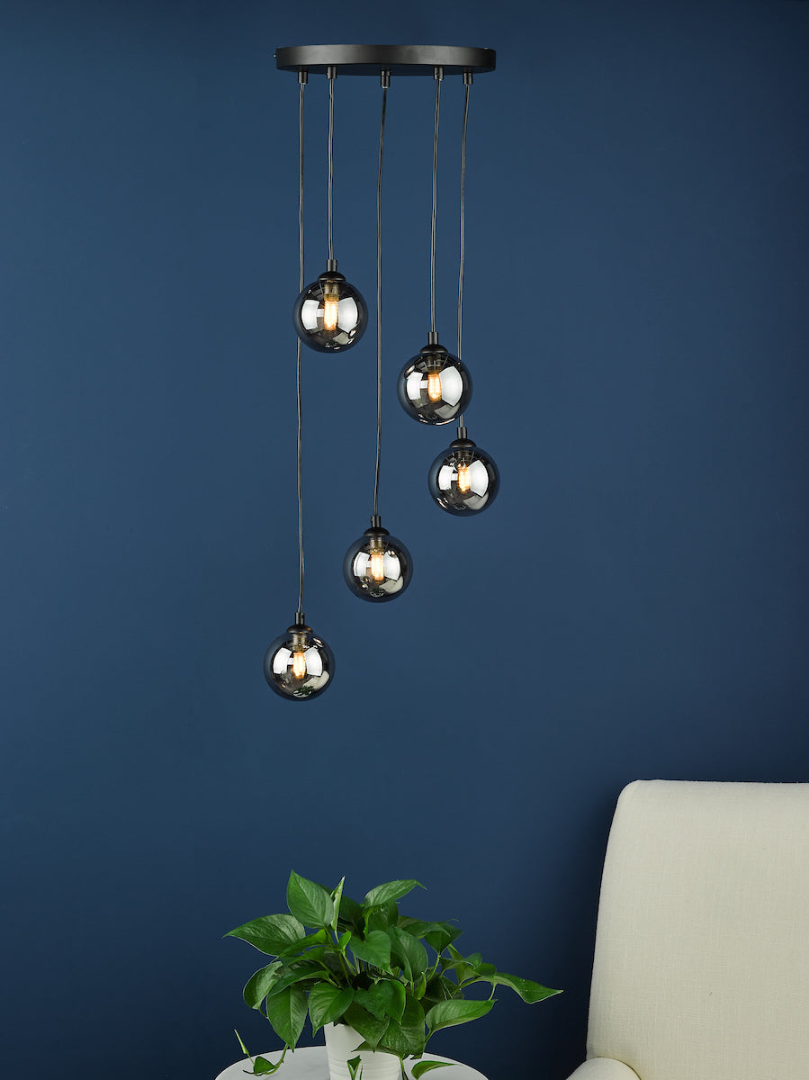 FEDERICO 5LT CLUSTER BLACK CW SMOKED GLASS