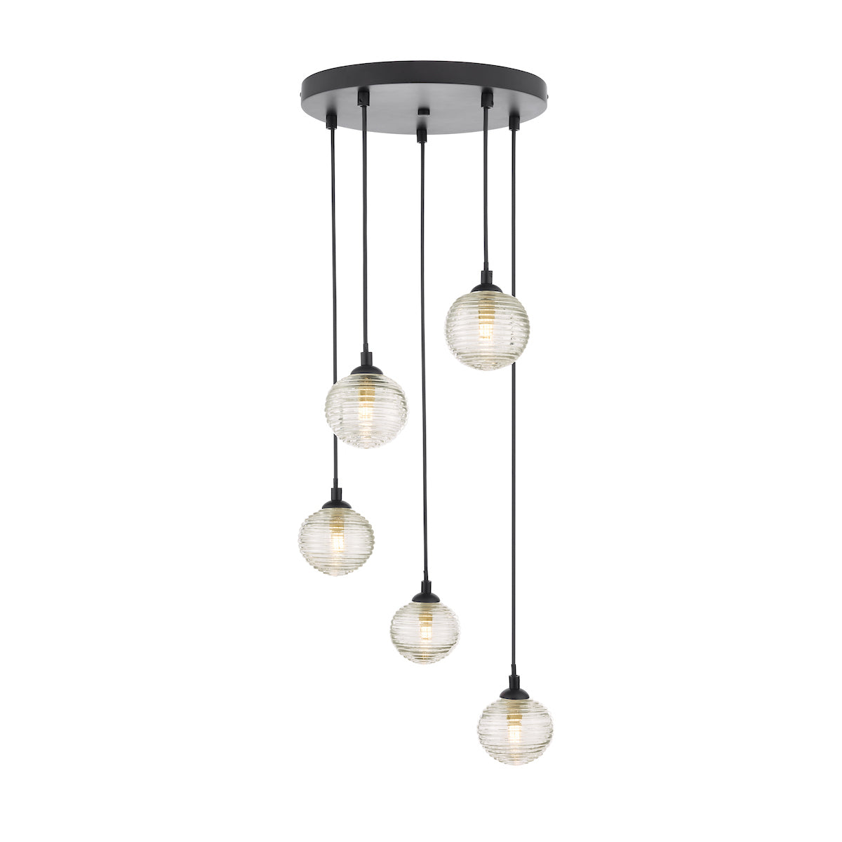 FEDERICO 5LT CLUSTER BLACK CW CLEAR RIBBED GLASS