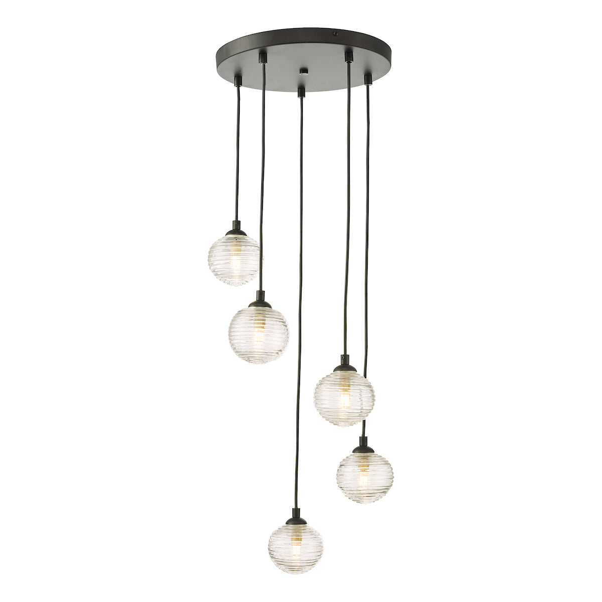 FEDERICO 5LT CLUSTER BLACK CW CLEAR RIBBED GLASS