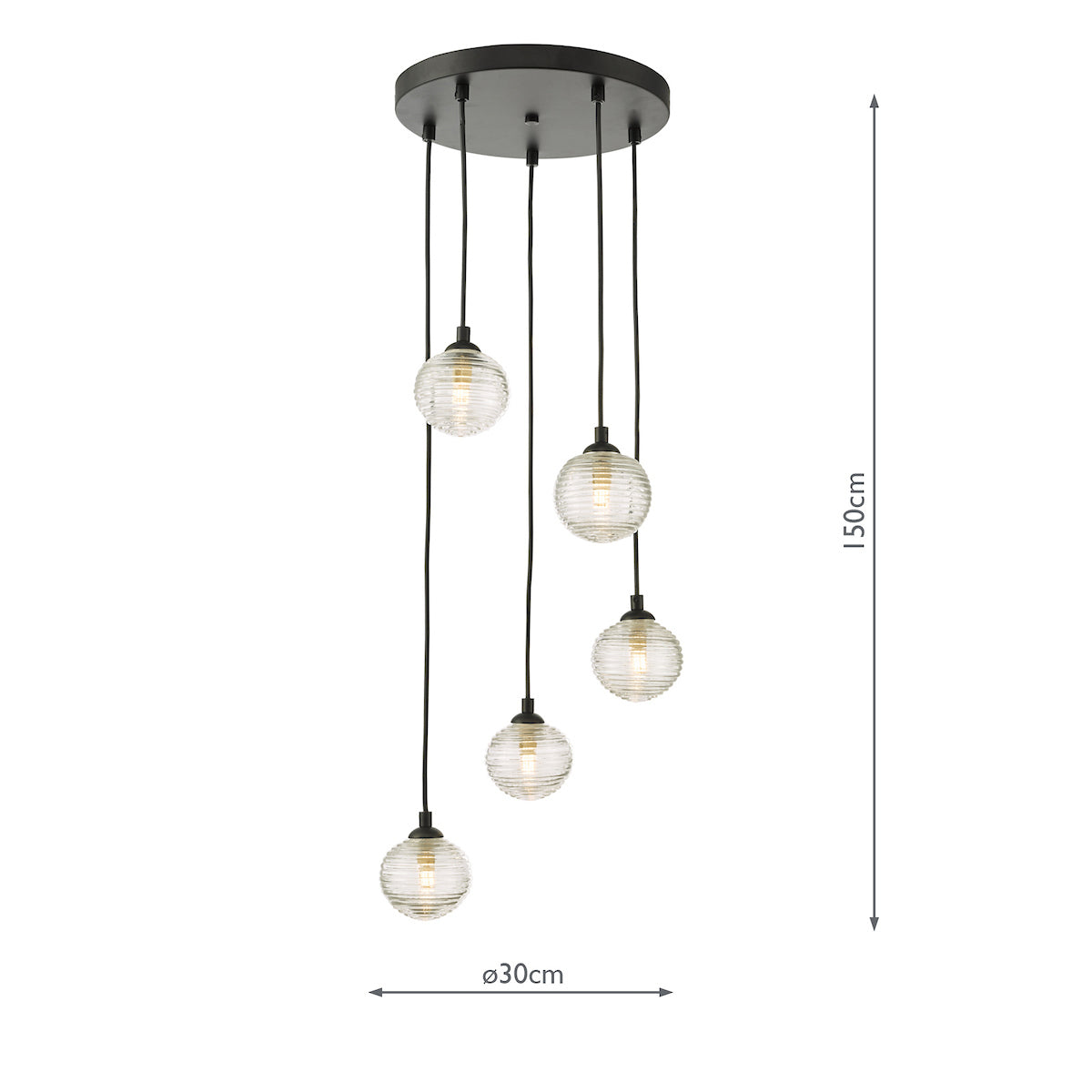 FEDERICO 5LT CLUSTER BLACK CW CLEAR RIBBED GLASS