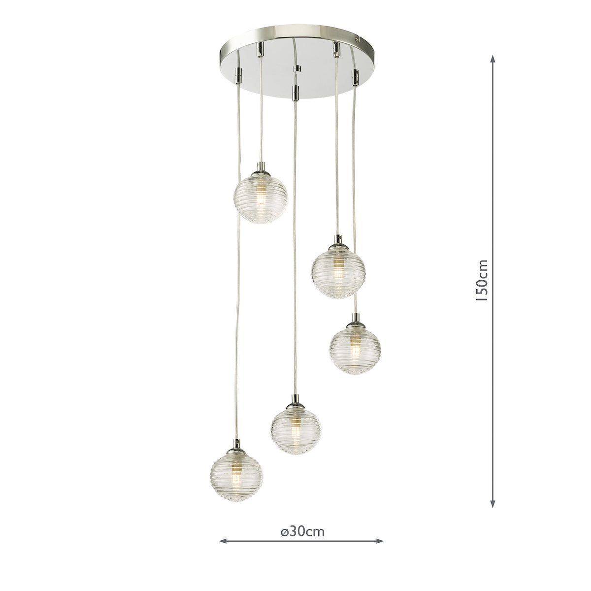 FEDERICO 5LT CLUSTER POL CHR CW CLEAR RIBBED GLASS