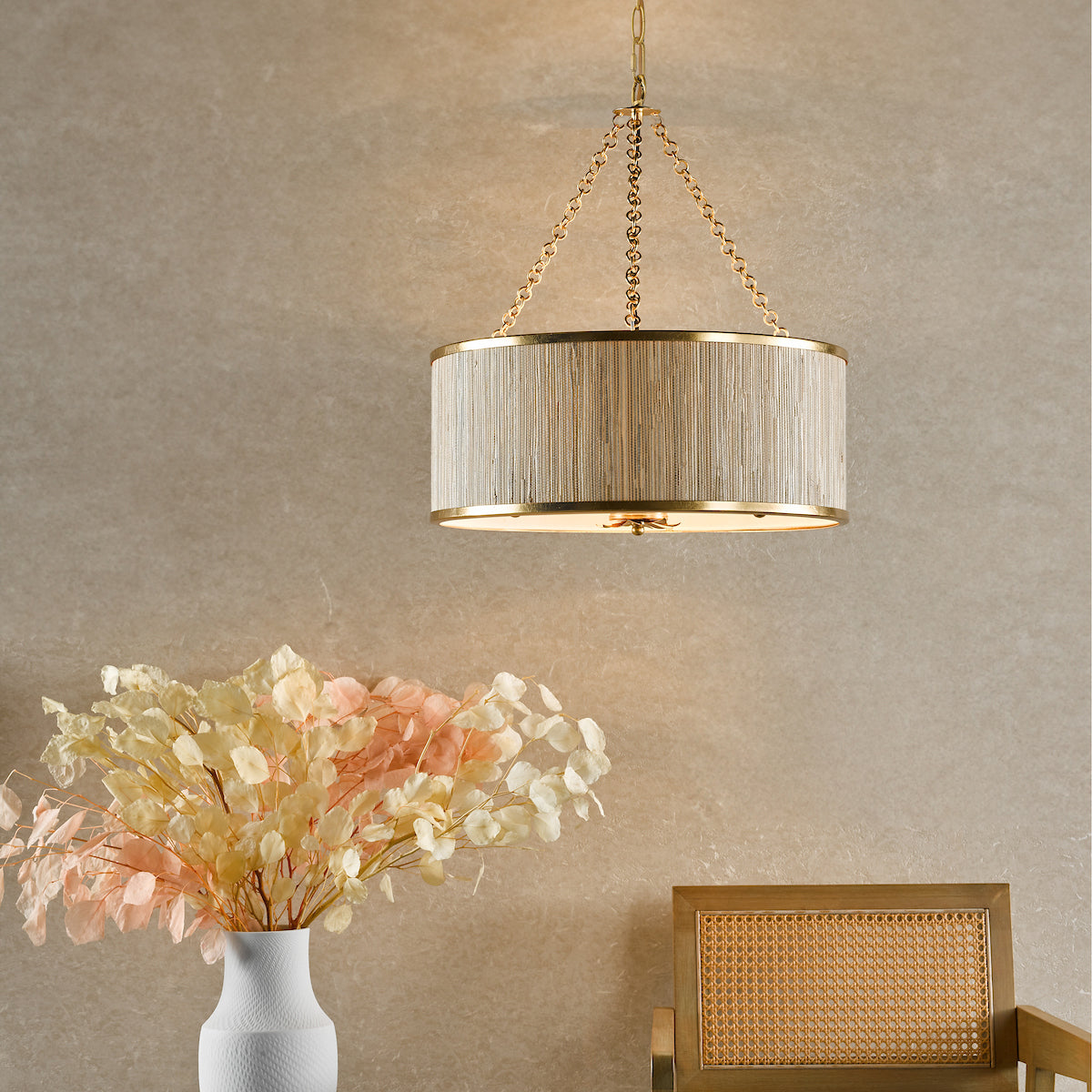 FENELLA 5LT PENDANT GOLD WITH NATURAL SEAGRASS SHA