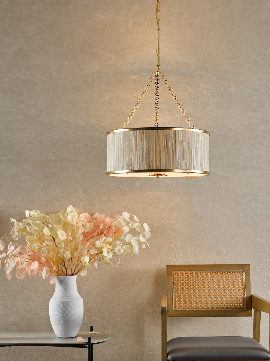 FENELLA 5LT PENDANT GOLD WITH NATURAL SEAGRASS SHA