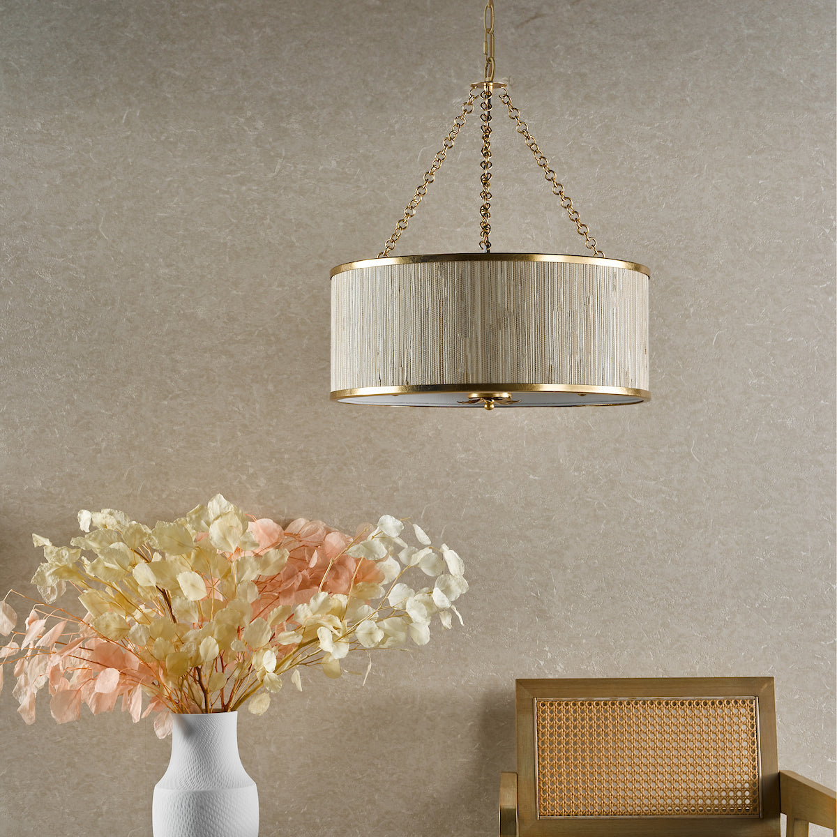 FENELLA 5LT PENDANT GOLD WITH NATURAL SEAGRASS SHA
