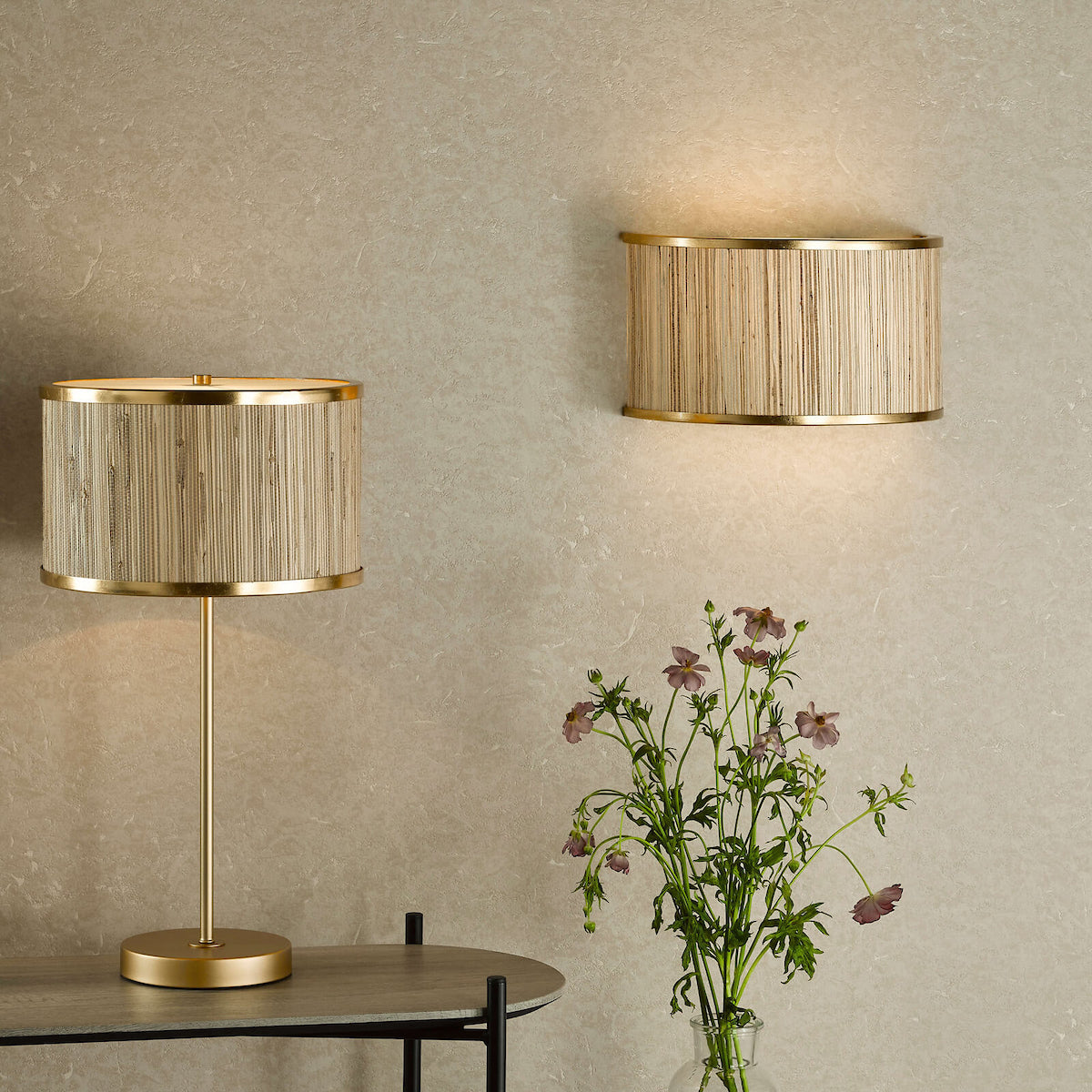 FENELLA 2LT WL GOLD WITH NATURAL SEAGRASS SHADE