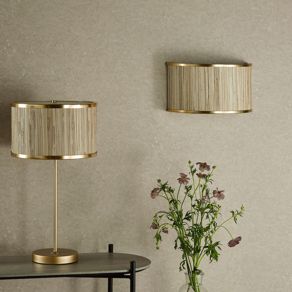FENELLA 2LT WL GOLD WITH NATURAL SEAGRASS SHADE