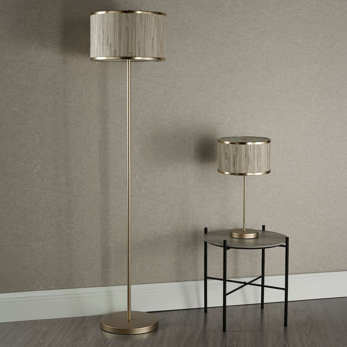 FENELLA 3LT FL GOLD WITH NATURAL SEAGRASS SHADE