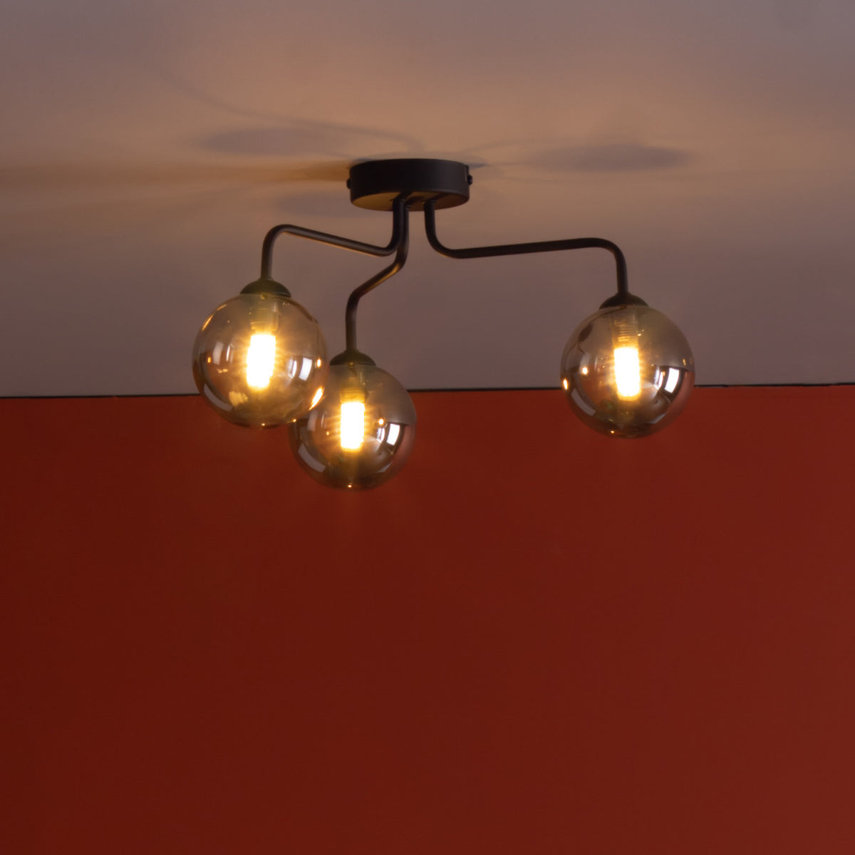 FEYA 3LT SEMI FLUSH MATT BLACK CW SMOKED GLS
