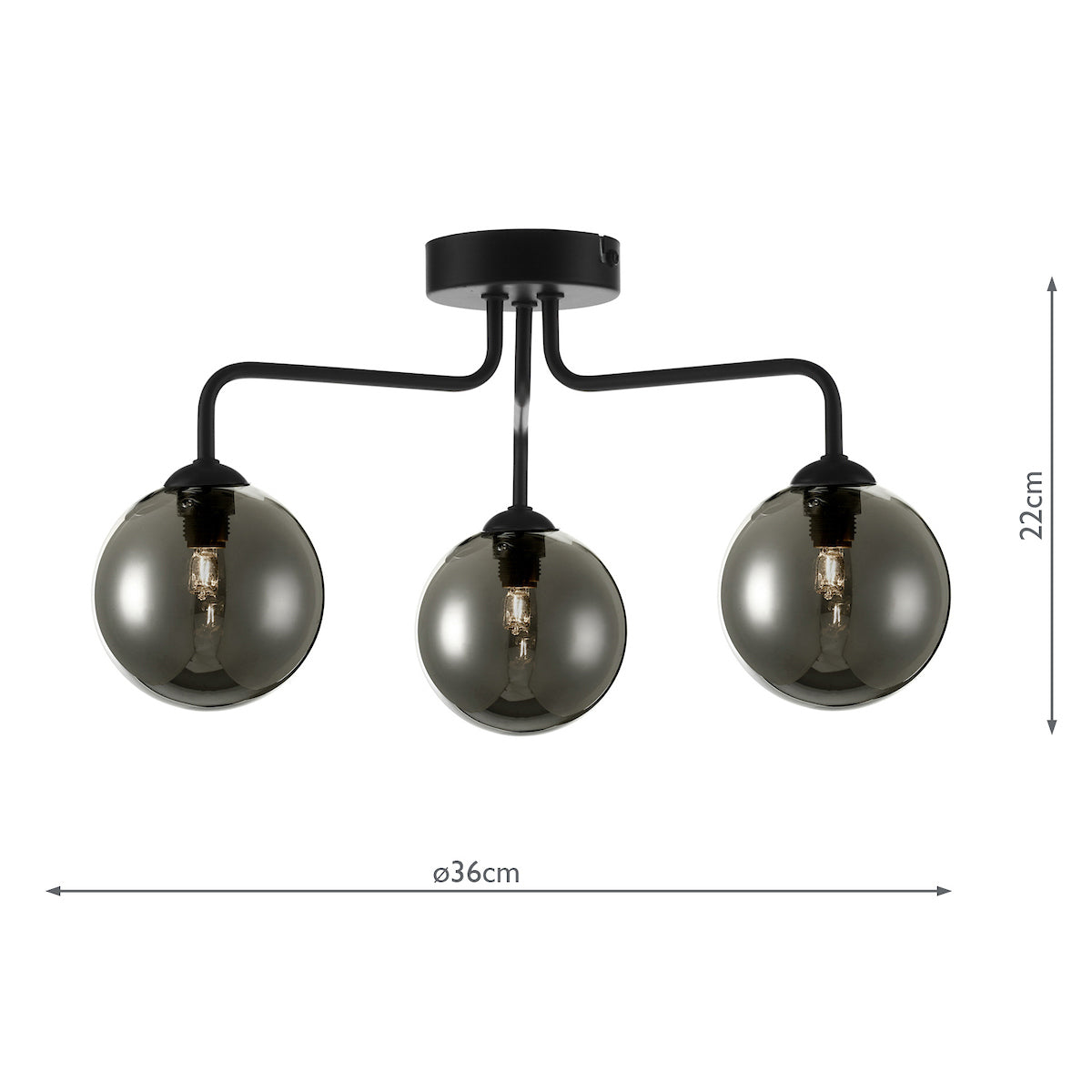 FEYA 3LT SEMI FLUSH MATT BLACK CW SMOKED GLS