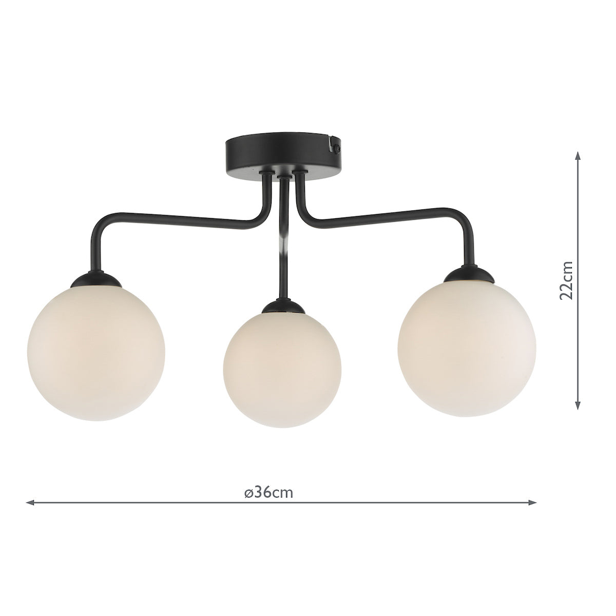 FEYA 3LT SEMI FLUSH MATT BLACK CW OPAL GLS